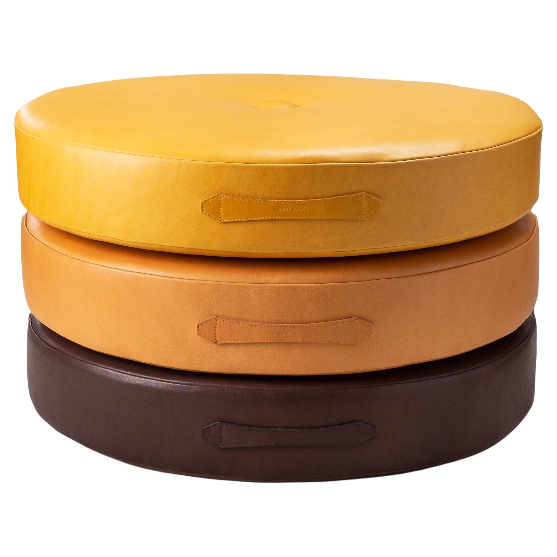 Oversize Stacking Round Leather Floor Cushion Set of 3 by Moses Nadel For Sale