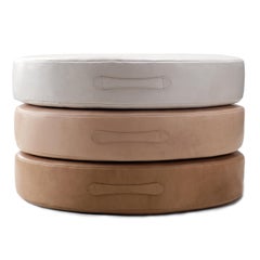 Set di 3 cuscini da terra in pelle rotondi impilabili oversize di Moses Nadel