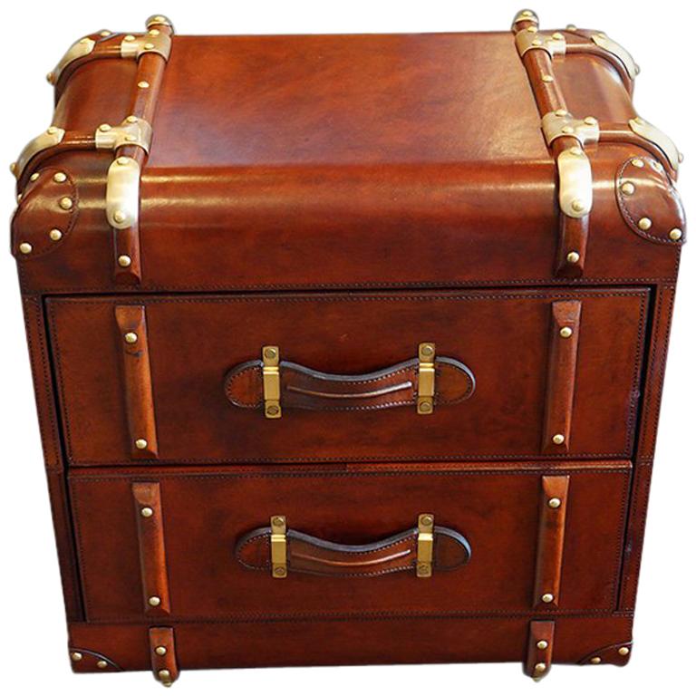 Leather 'Steamer Trunk' Bedside Chest