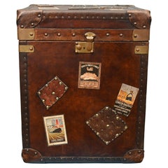 Leather Steamer Trunk Case Vintage Side Table