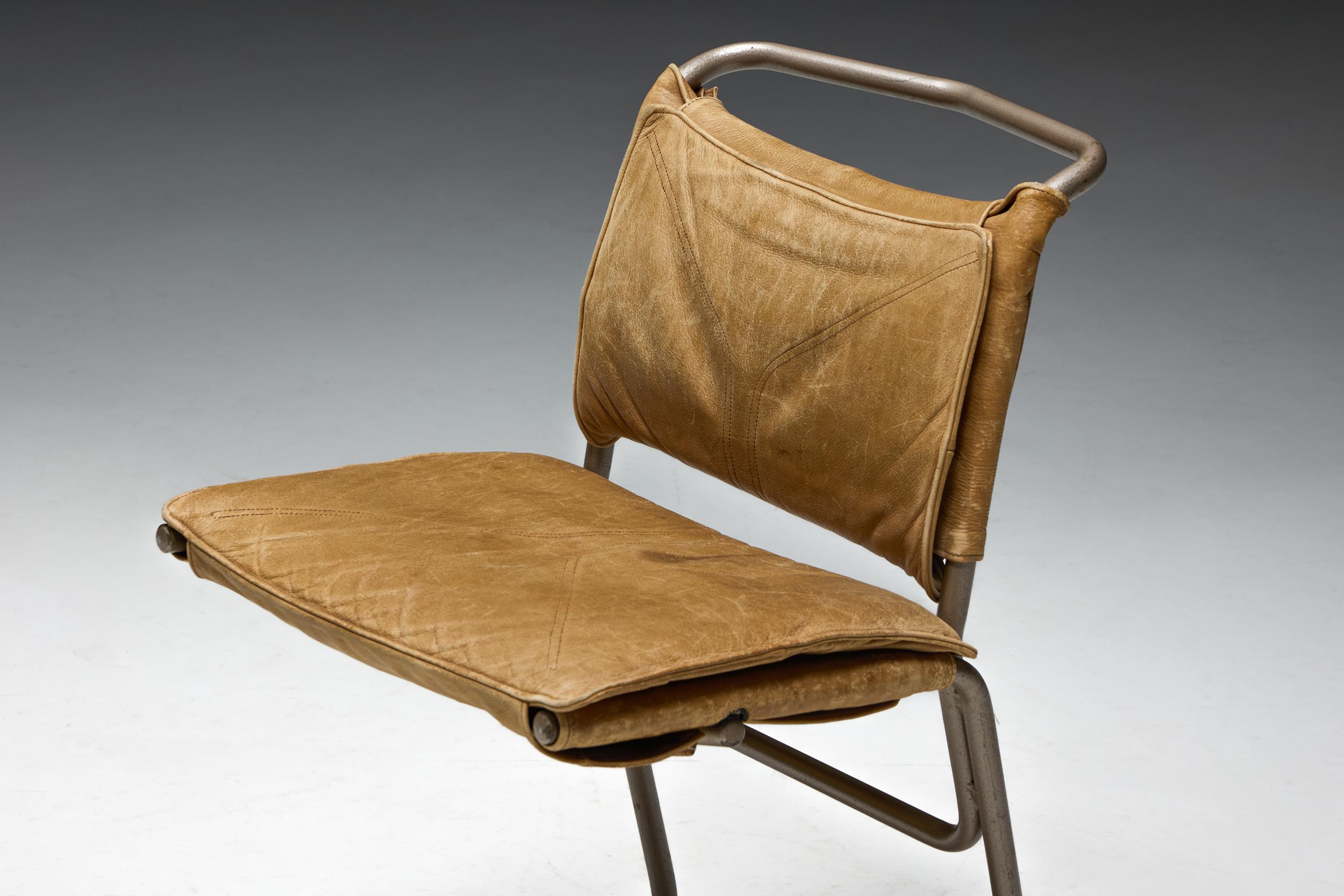 Leather & Steel Dining Chair by Raymond Rombouts, Belgium, 20th Century For Sale 4