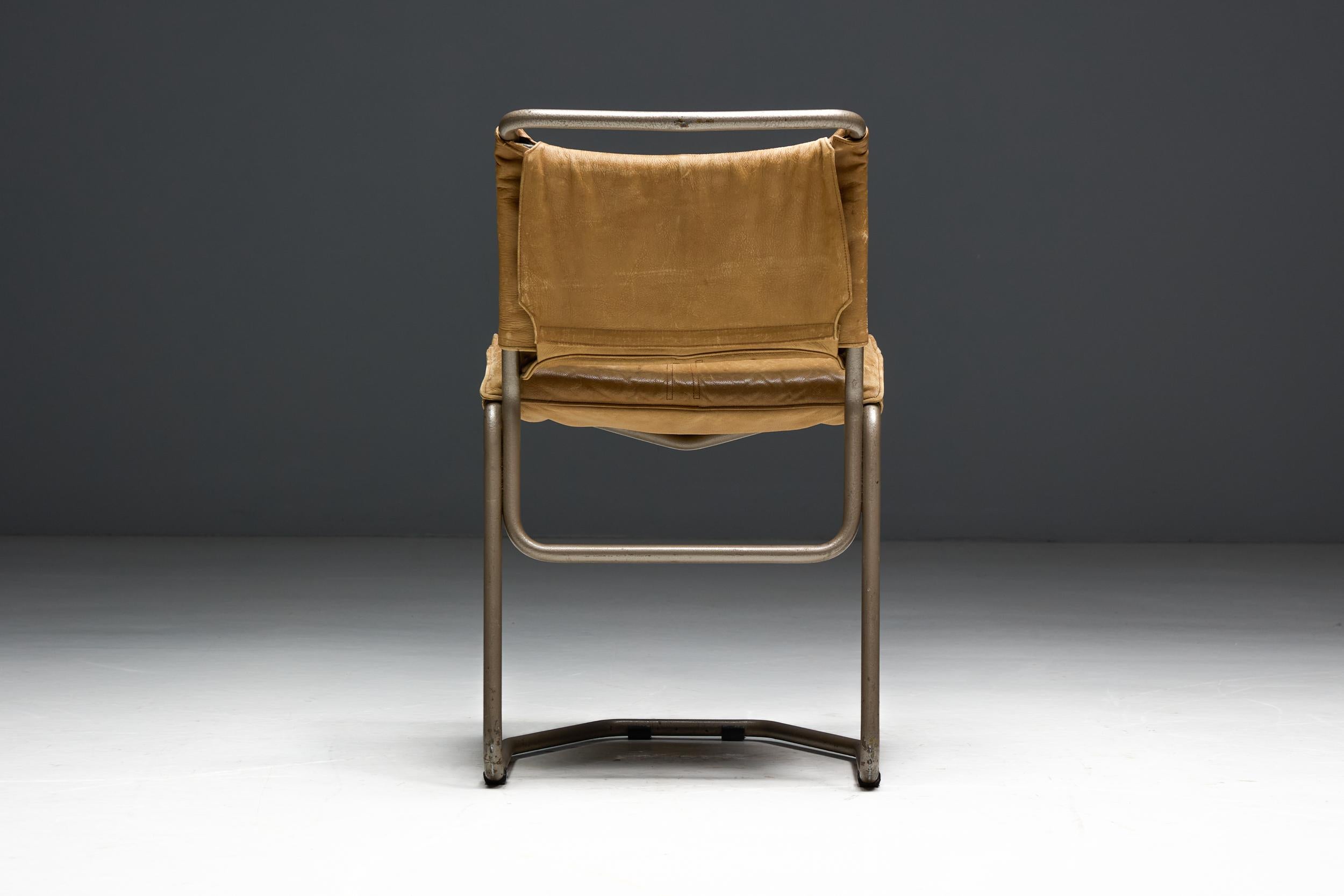 Leather & Steel Dining Chair by Raymond Rombouts, Belgium, 20th Century For Sale 5