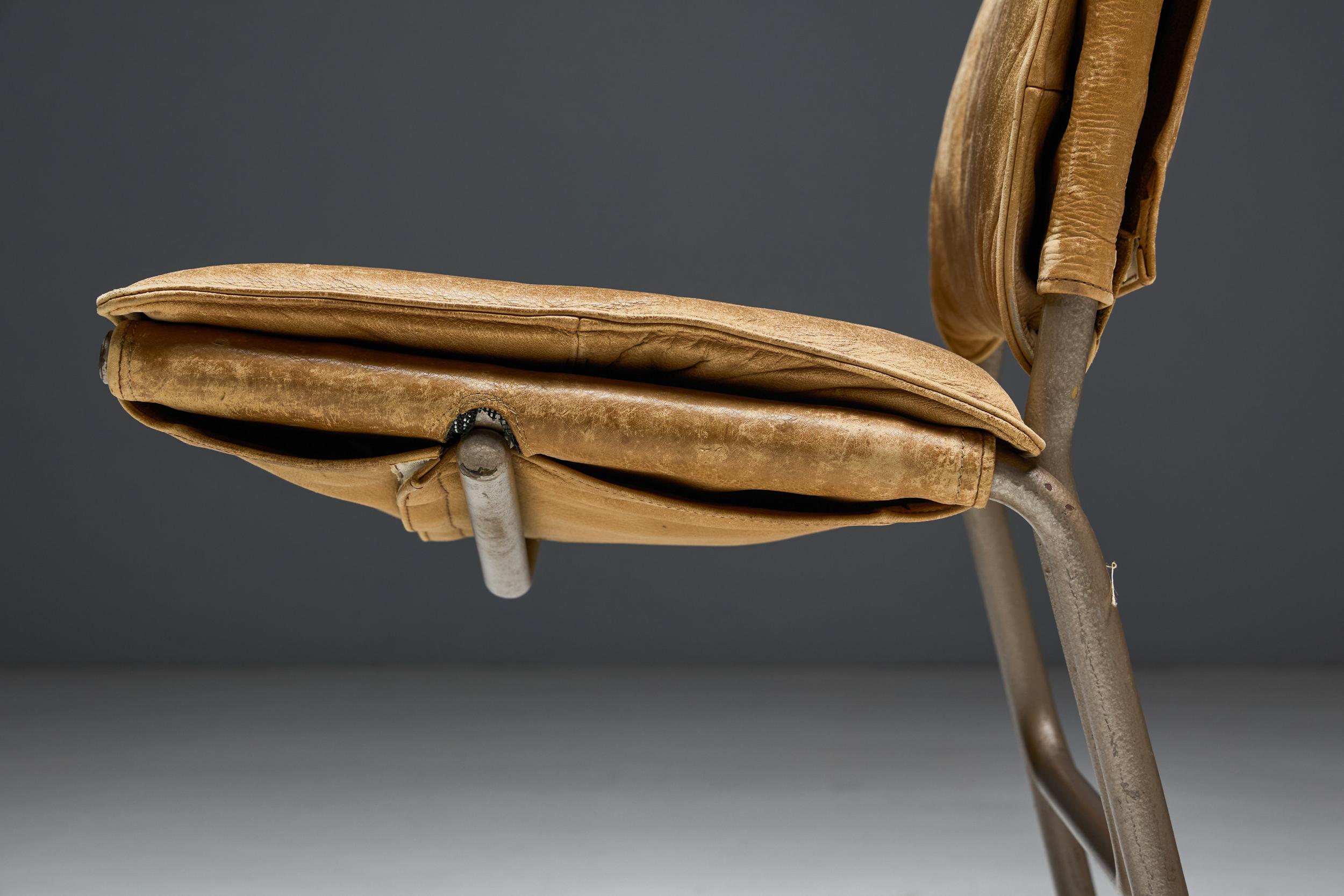 Leather & Steel Dining Chair by Raymond Rombouts, Belgium, 20th Century For Sale 7