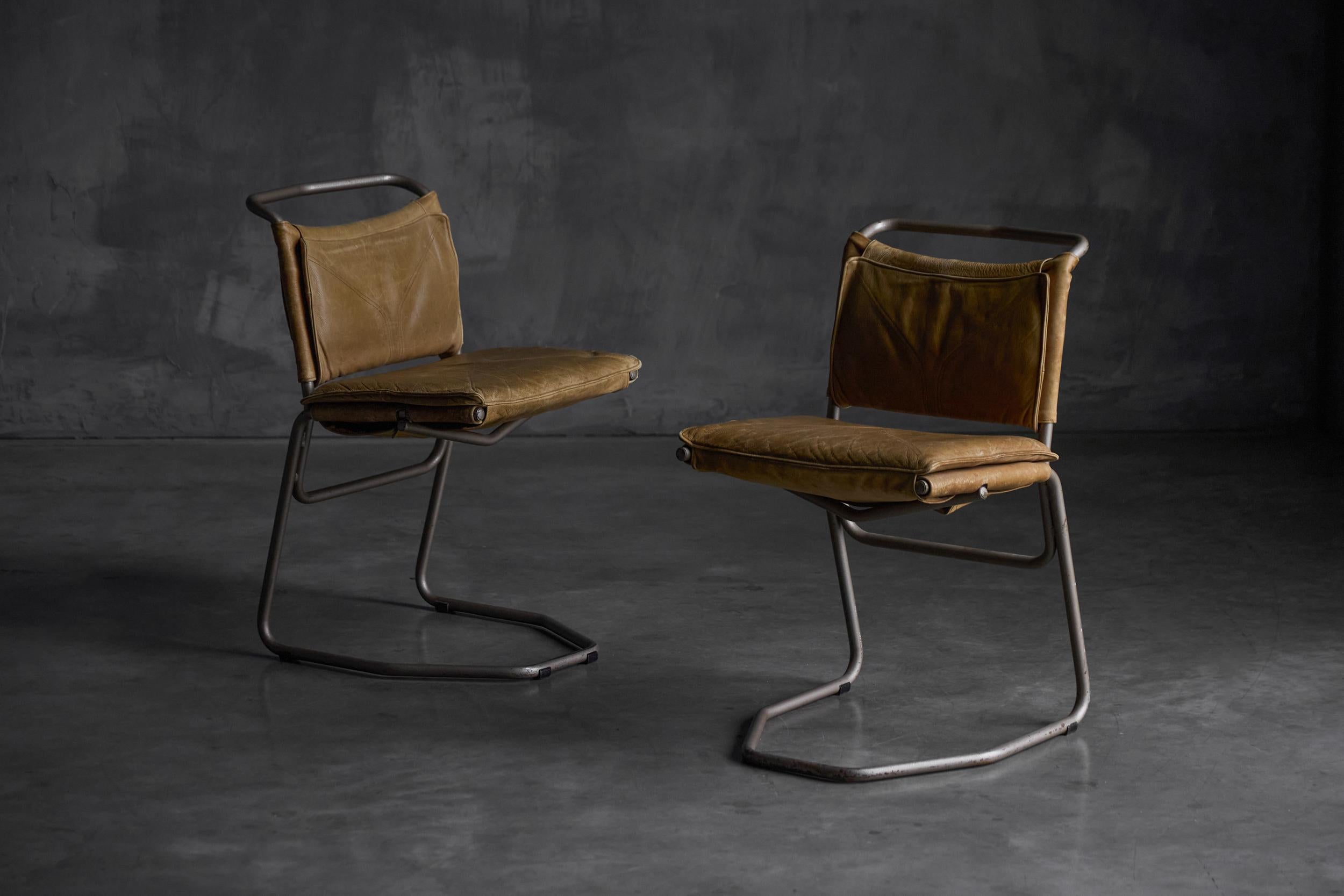 Belgian Leather & Steel Dining Chair by Raymond Rombouts, Belgium, 20th Century For Sale