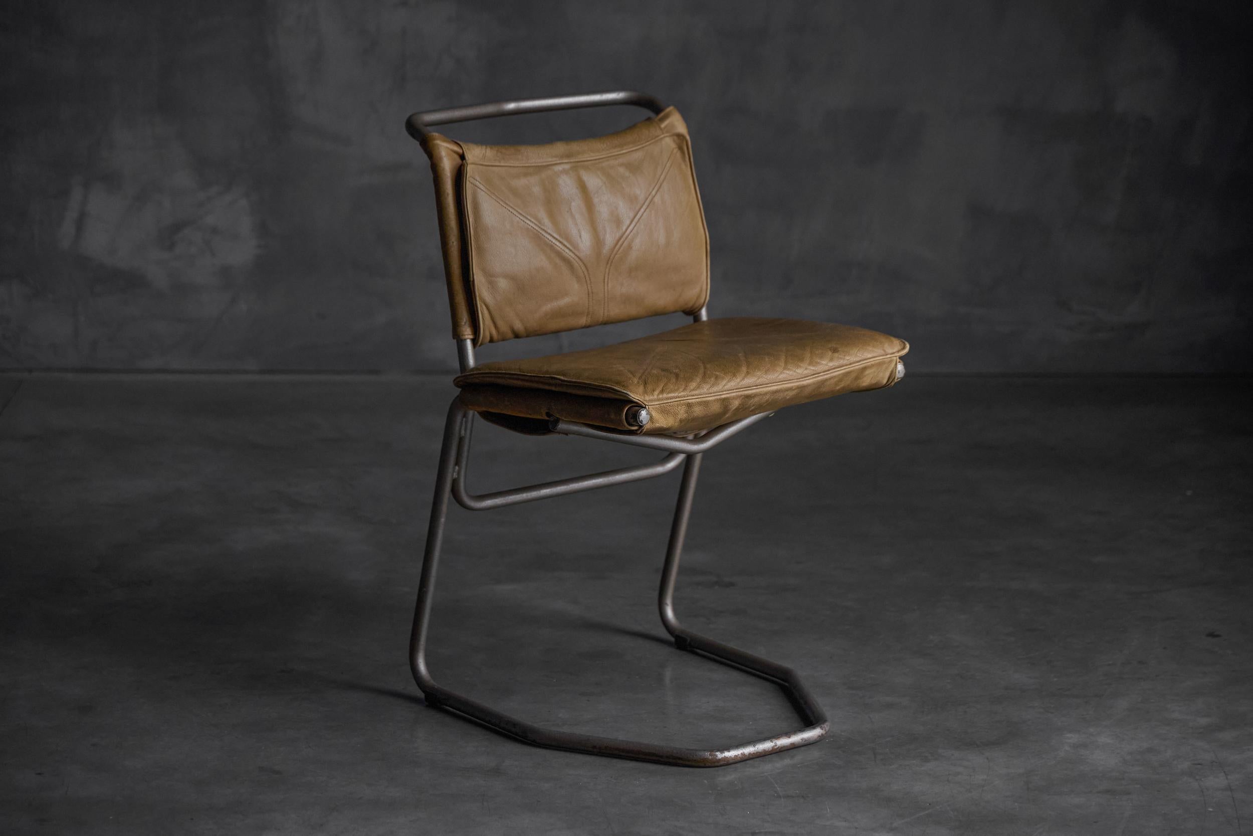 Leather & Steel Dining Chair by Raymond Rombouts, Belgium, 20th Century In Excellent Condition For Sale In Antwerp, BE