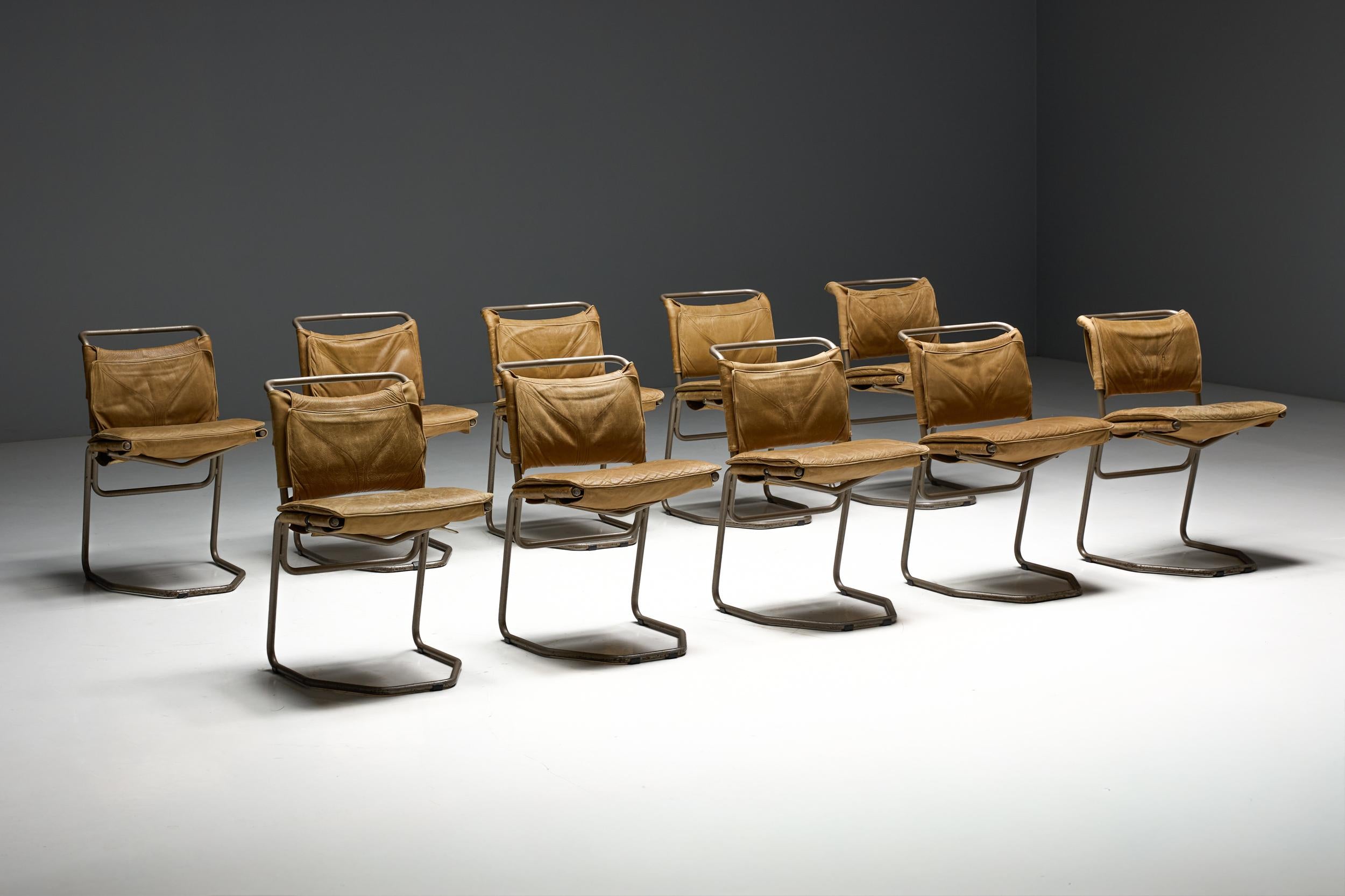 Metal Leather & Steel Dining Chair by Raymond Rombouts, Belgium, 20th Century For Sale