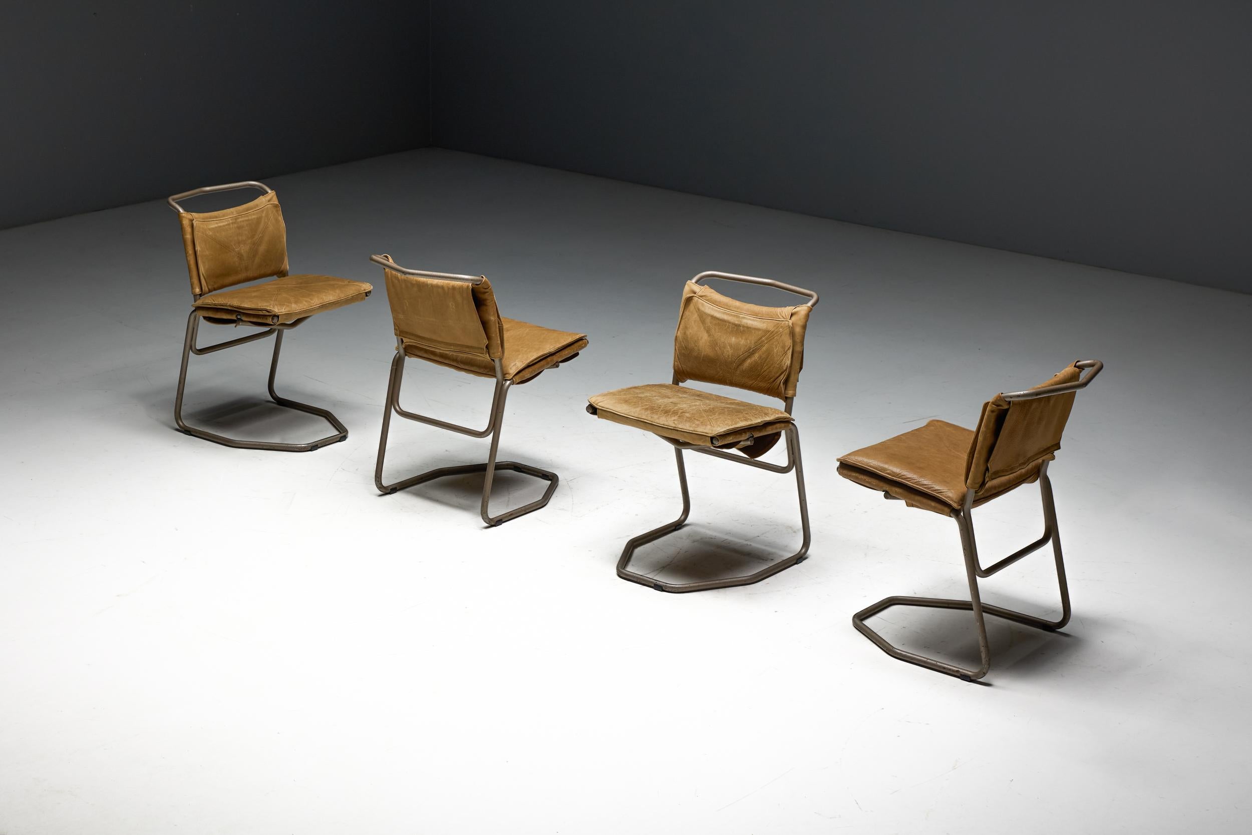 Leather & Steel Dining Chair by Raymond Rombouts, Belgium, 20th Century For Sale 2