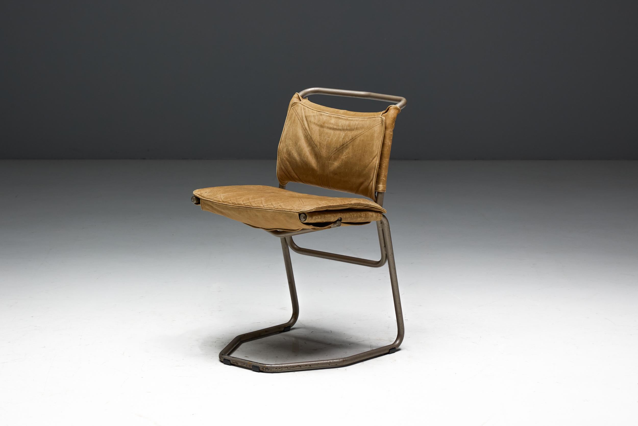 Leather & Steel Dining Chair by Raymond Rombouts, Belgium, 20th Century For Sale 3