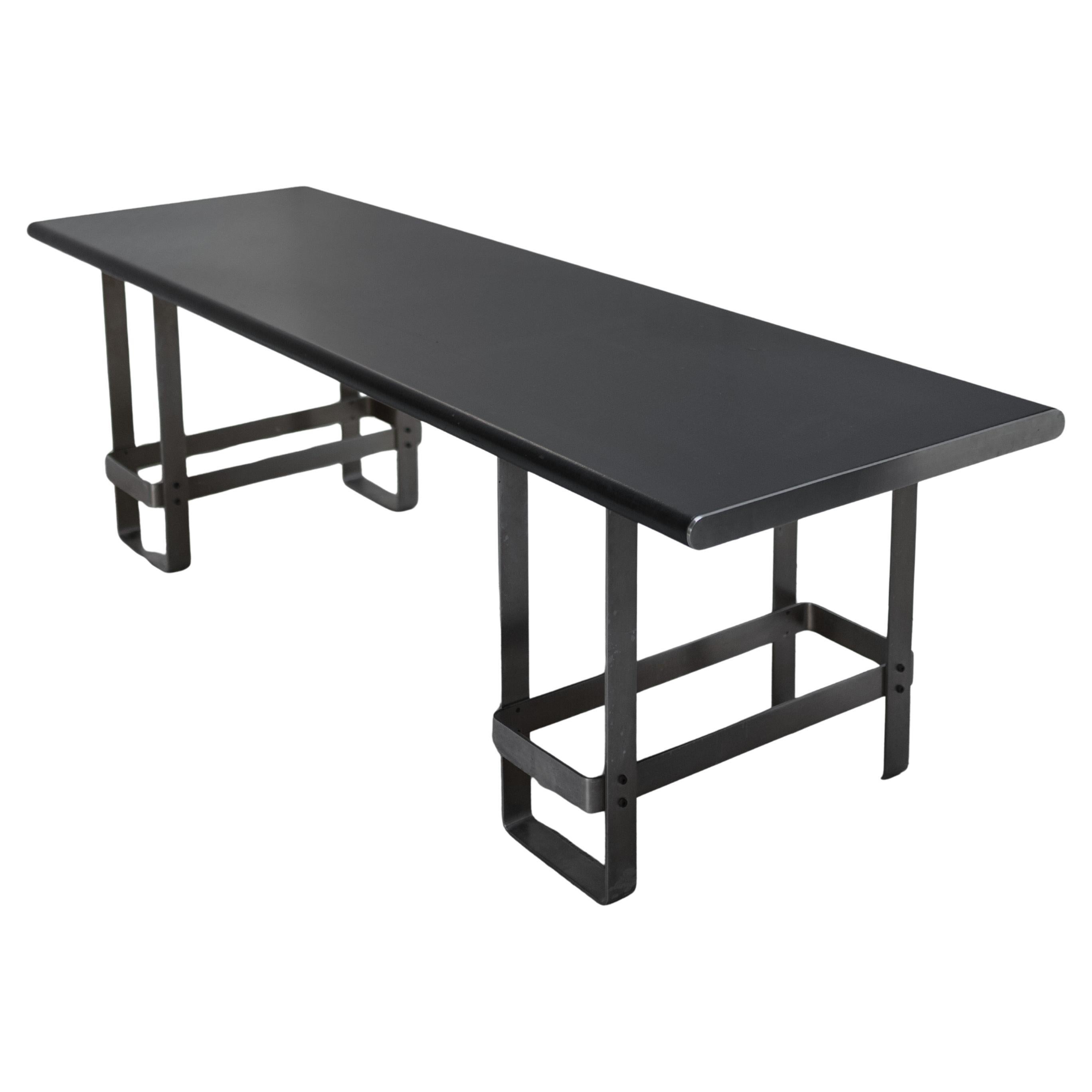 Mesa de cuero y acero para Gavina, años 70, Italia en venta