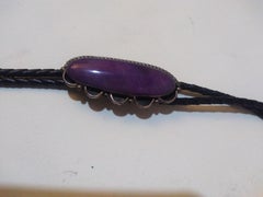 Leather, Sterling Silver and Charoite Western Bolo Tie