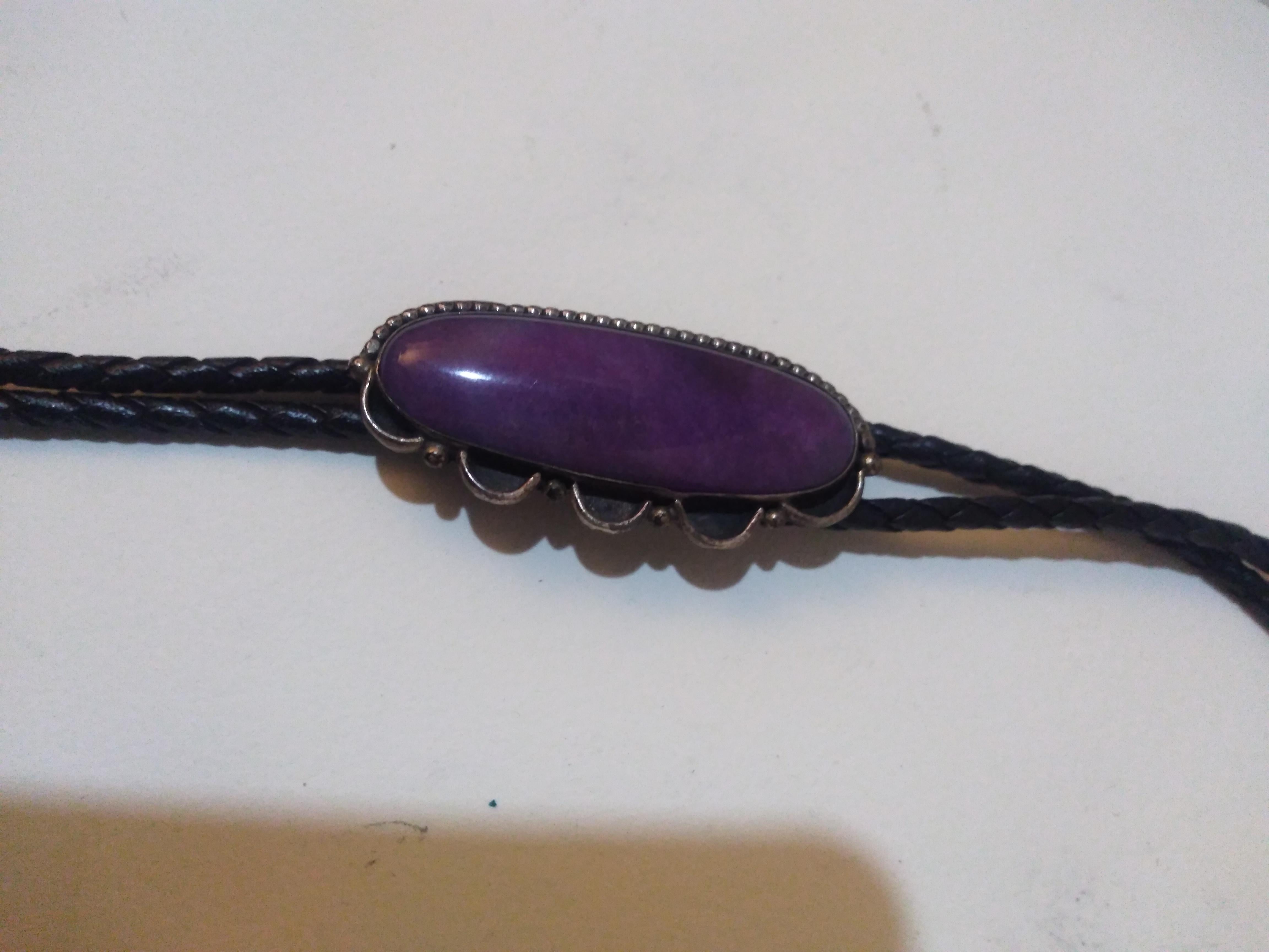 Americano Cravatta Western Bolo in pelle, argento e charoite in vendita
