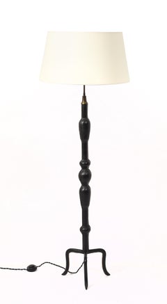 Leather Stitched Floor Lamp, France 1950's