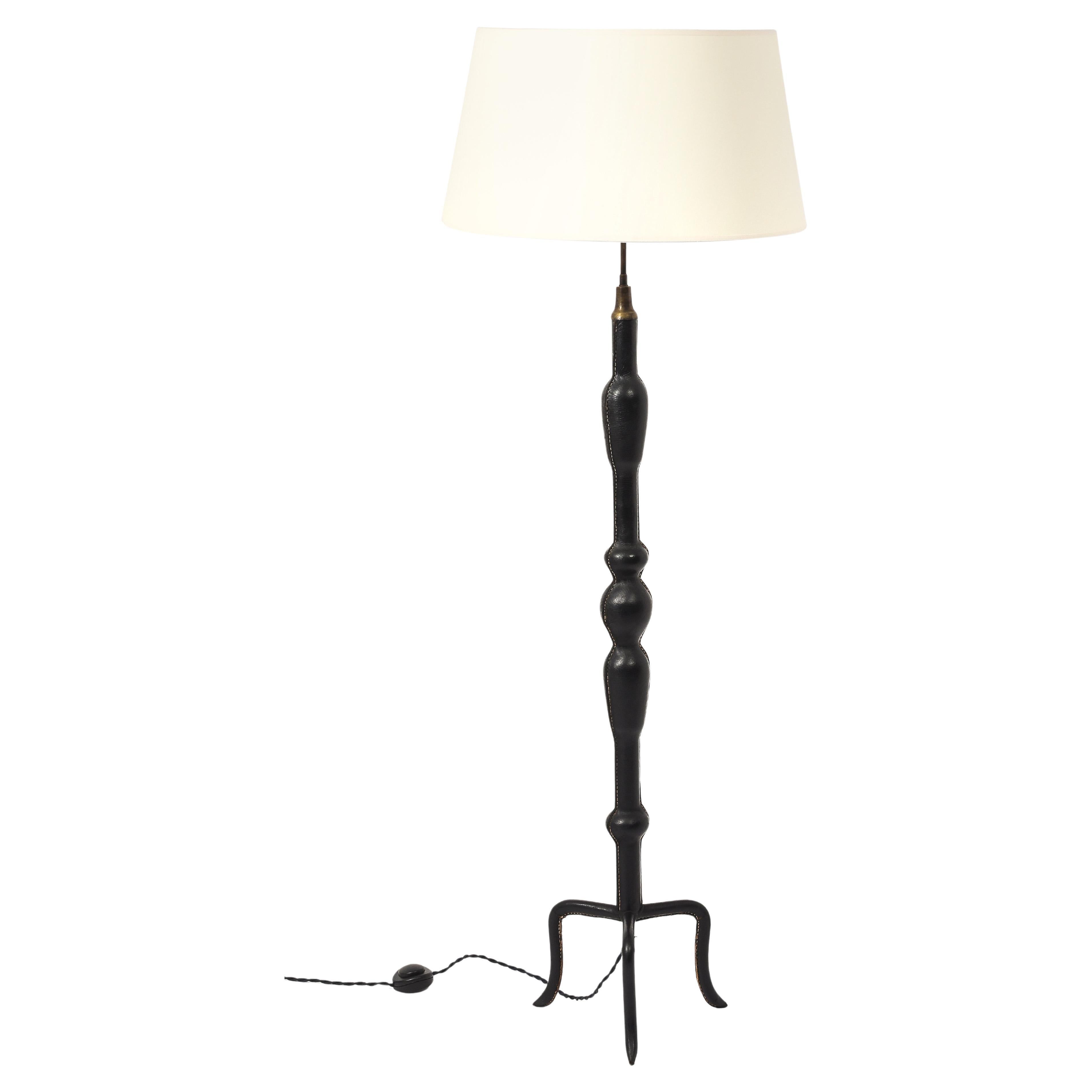 Leather Stitched Floor Lamp, France 1950
s en vente
