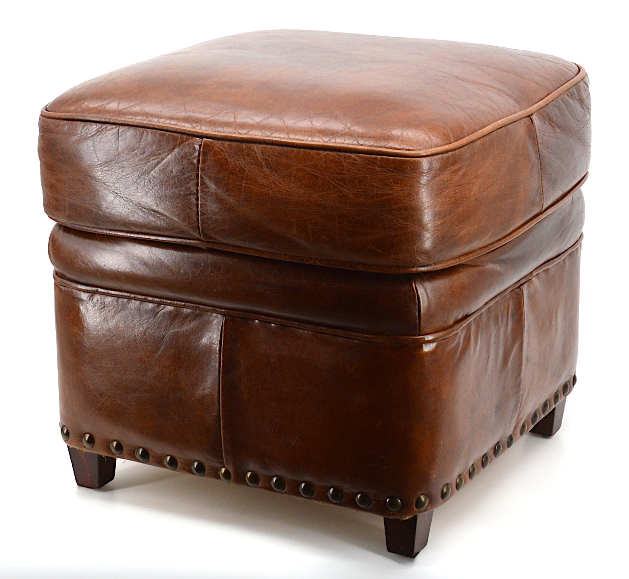 Modern Leather Stool Bench, 1970s Design For Sale