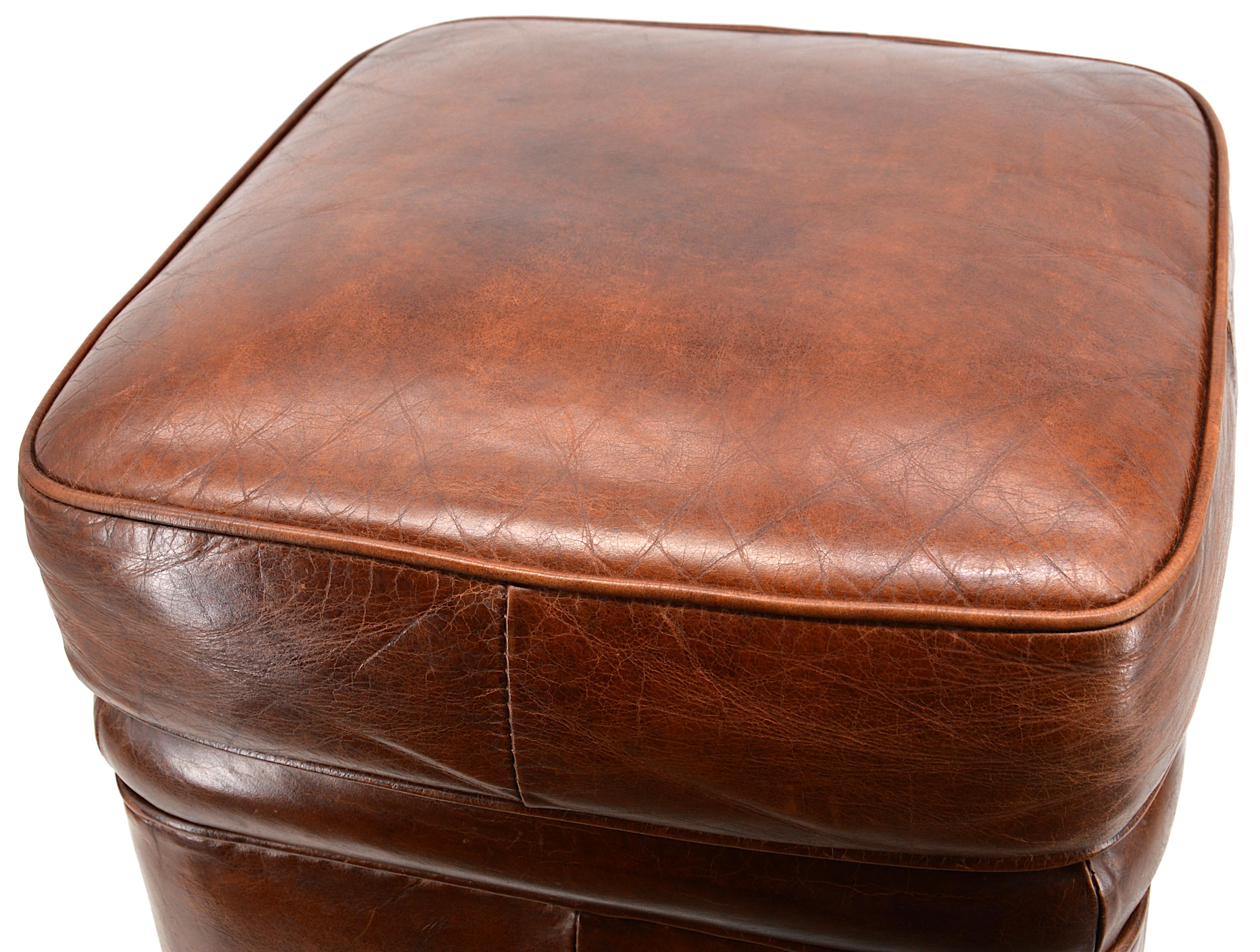 French Leather Stool Bench, 1970s Design For Sale