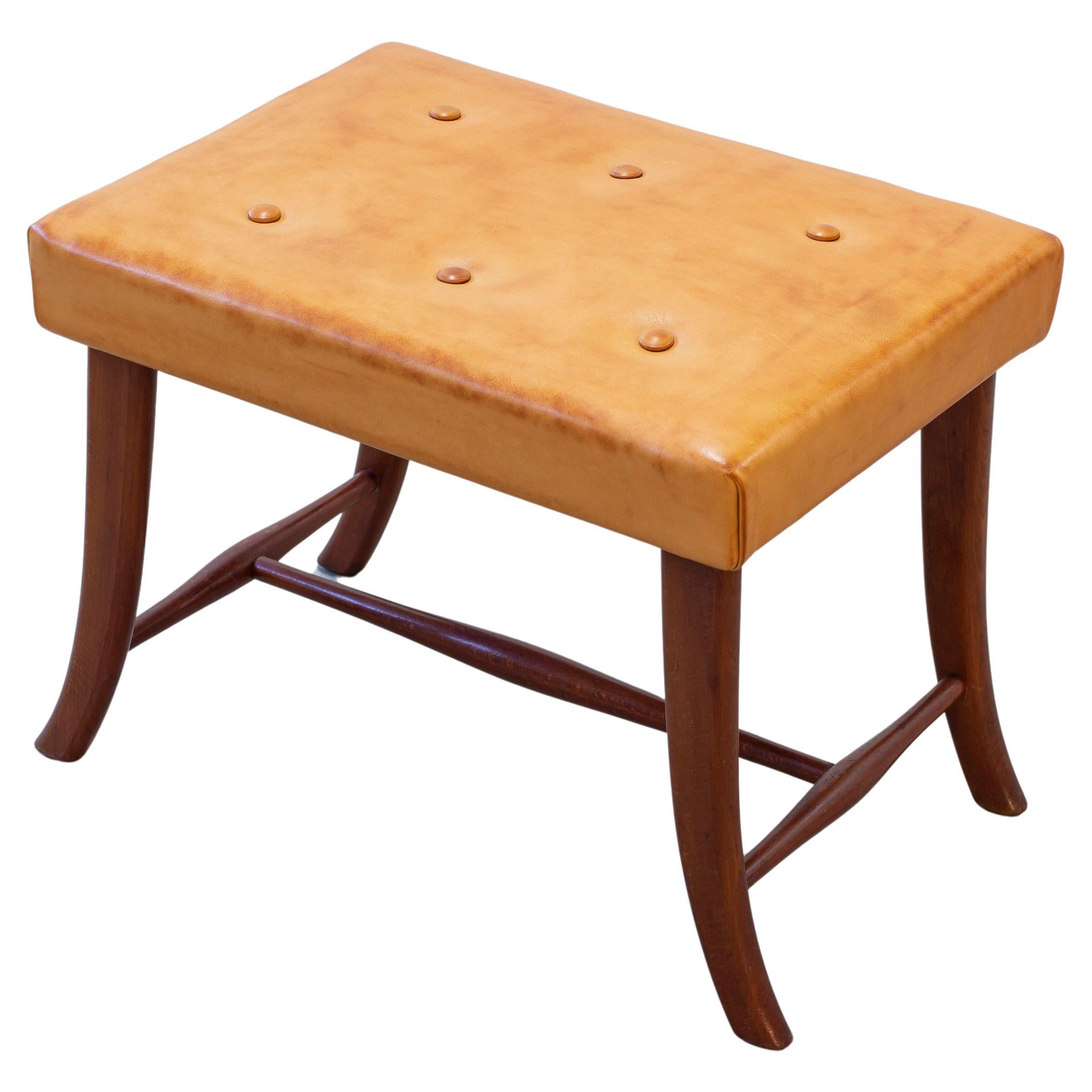 Leather stool in the manner of Josef Frank and Svenskt Tenn, 1940-50s