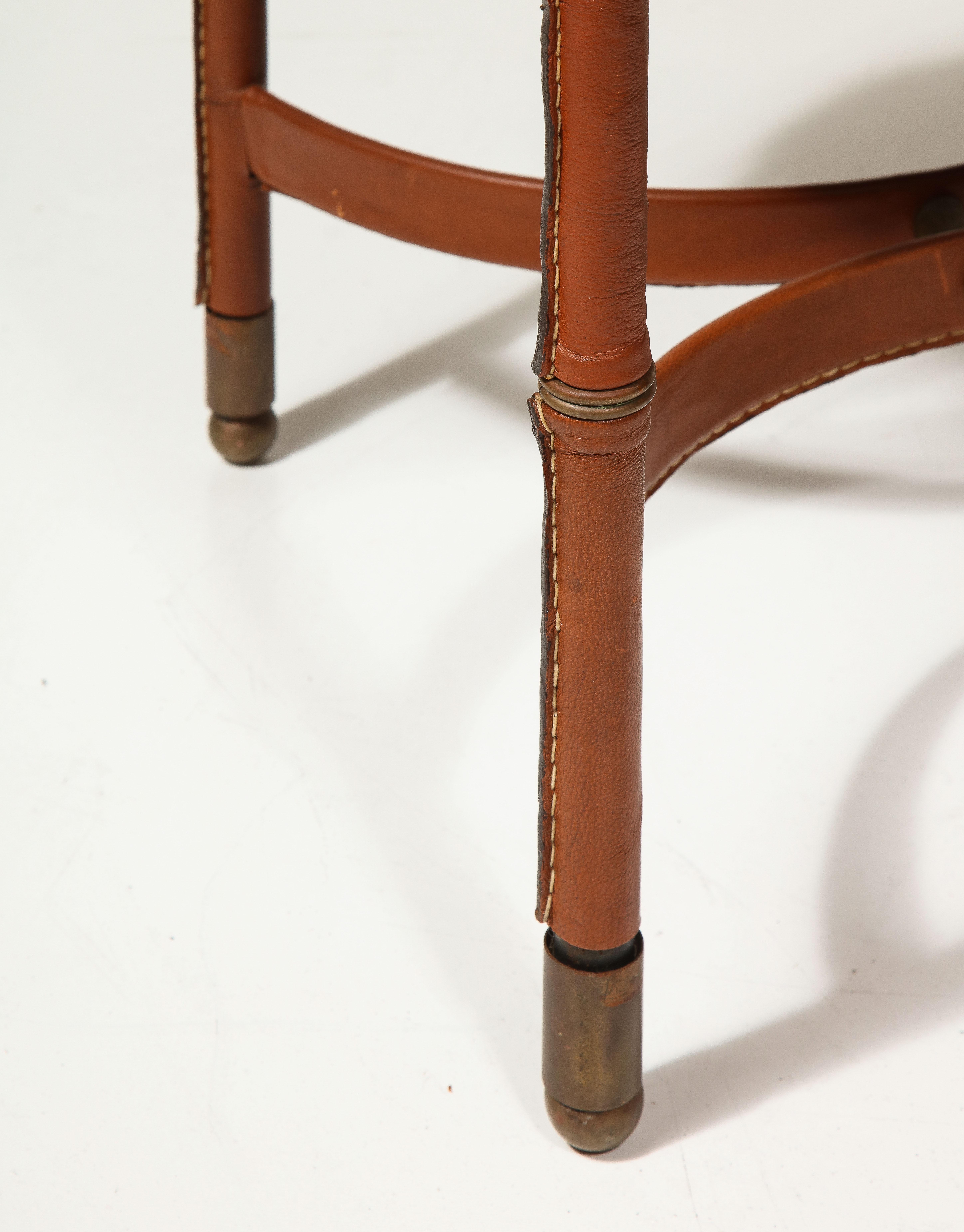 Leather Stool with Brass Capped Feet by Jacques Adnet, France, c. 1940 For Sale 4