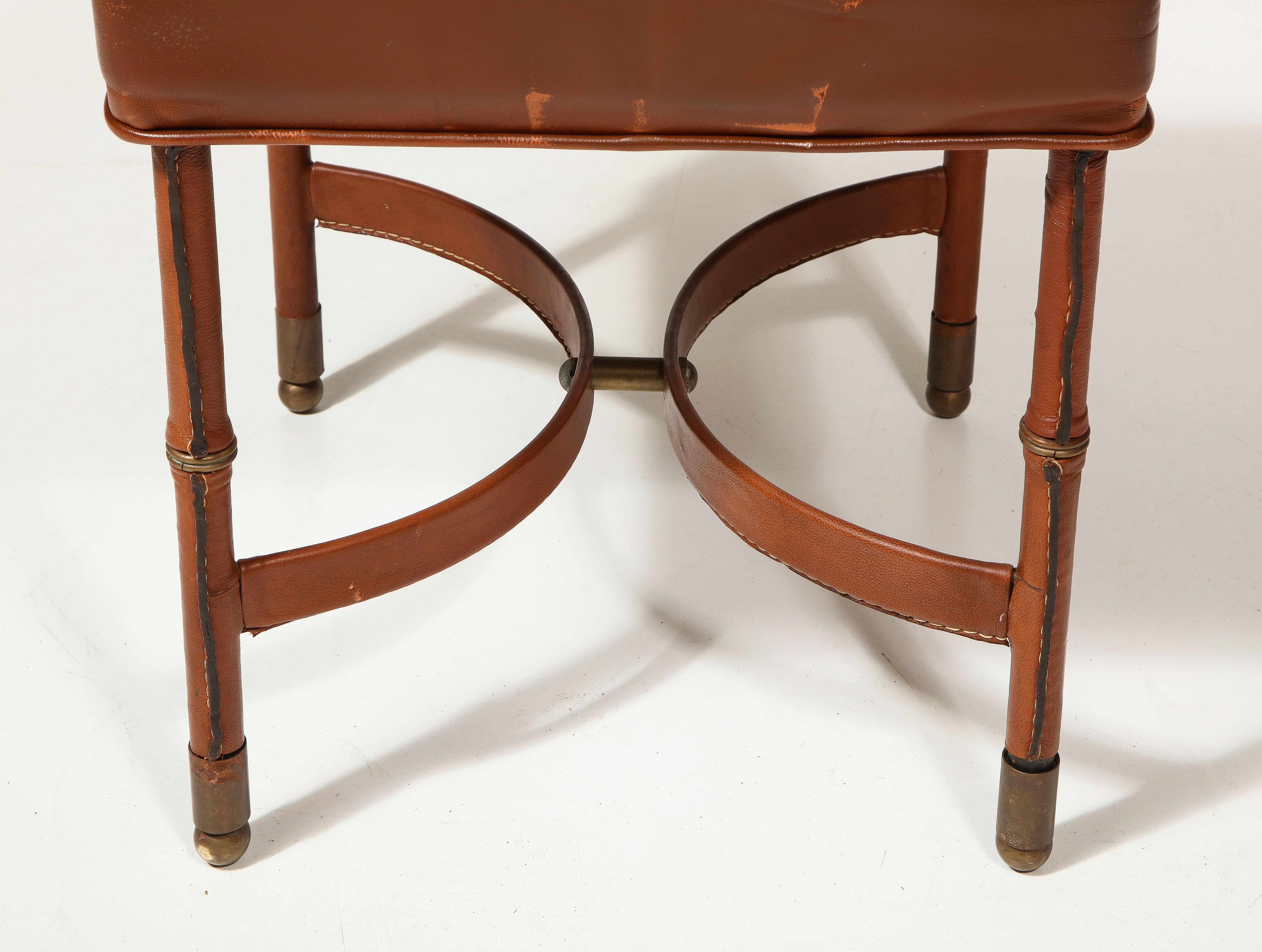 Leather Stool with Brass Capped Feet by Jacques Adnet, France, c. 1940 For Sale 5