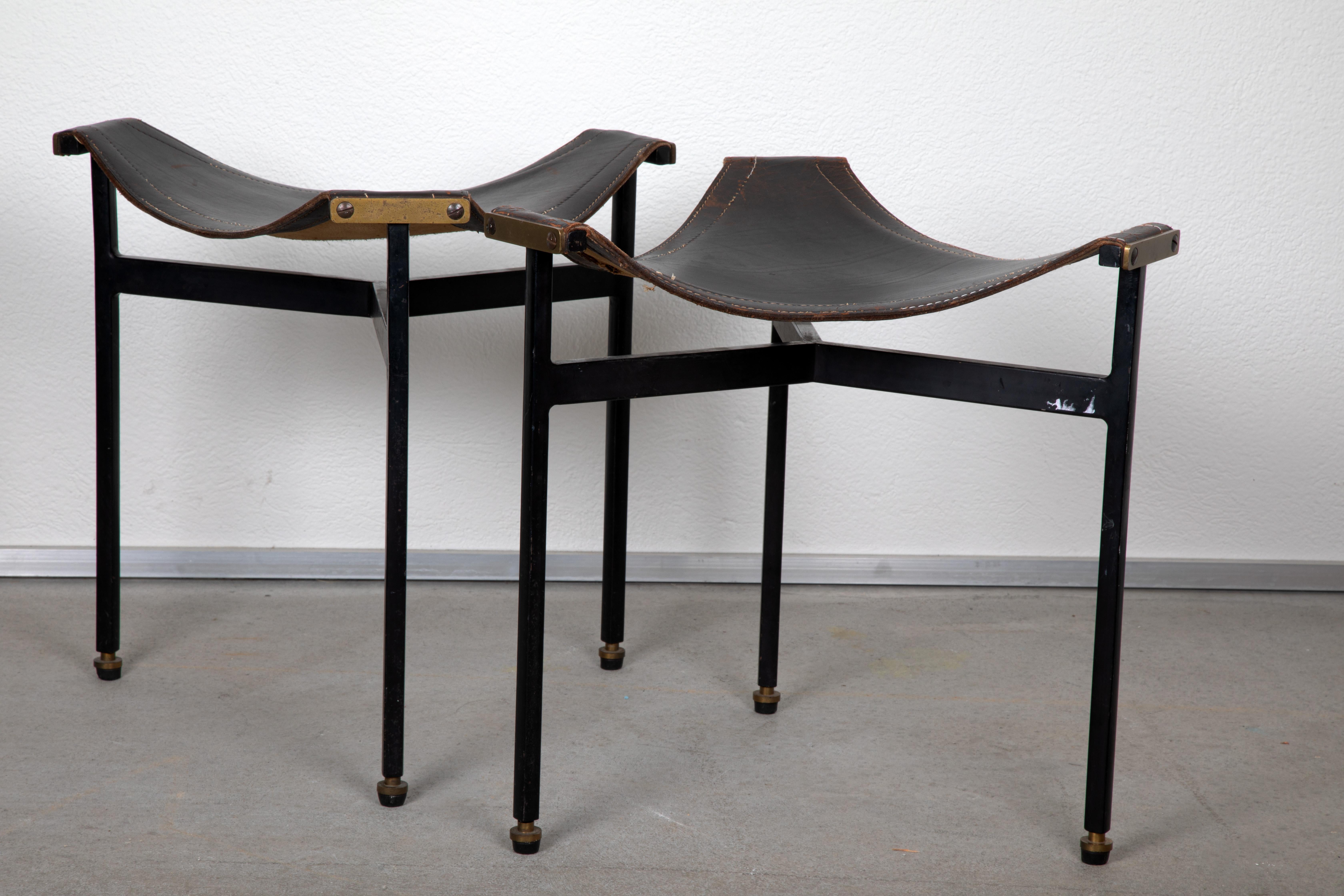 Leather Stools In Good Condition For Sale In Collonge-Bellerive, GE