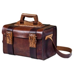 Leather Strap Bag with Wood Latches by Cuendet