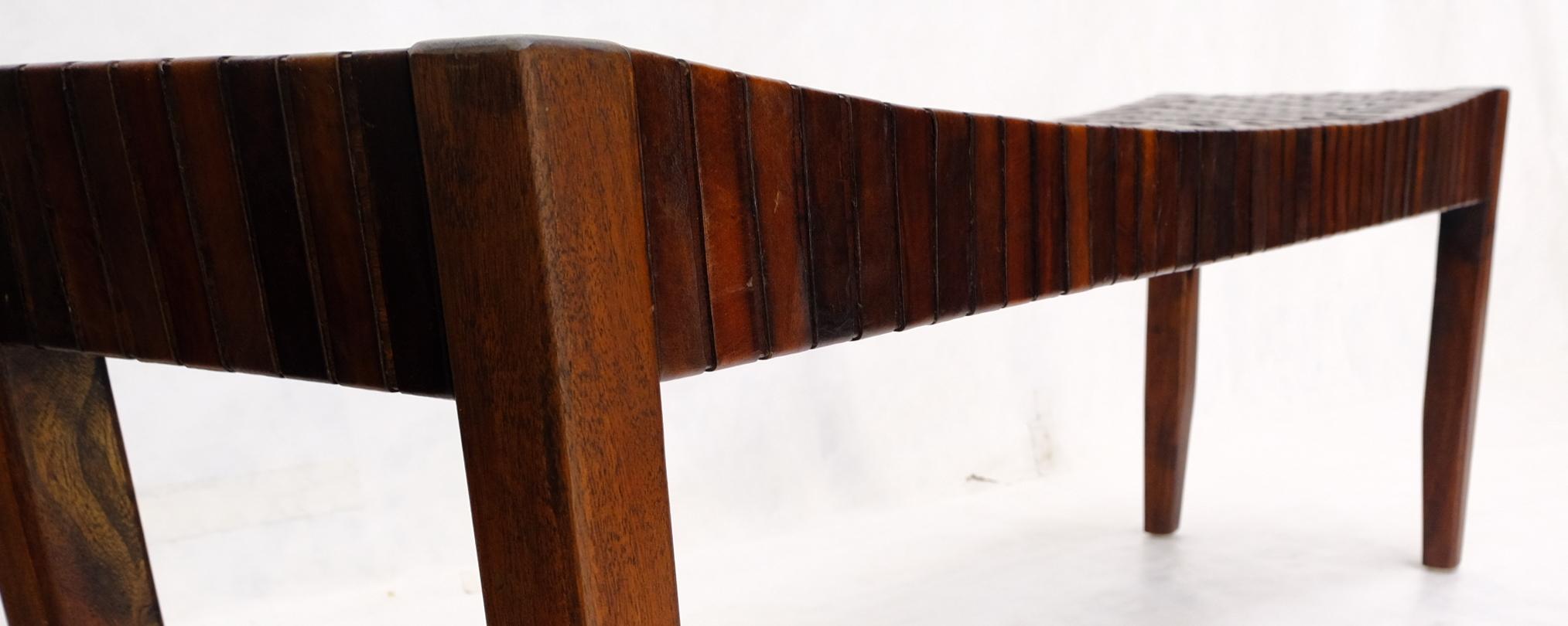 Leather Strap Seat Upholstery Hardwood Frame Modern Bench 1