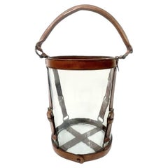 Leather Strapped Glass Lantern After Ralph Lauren