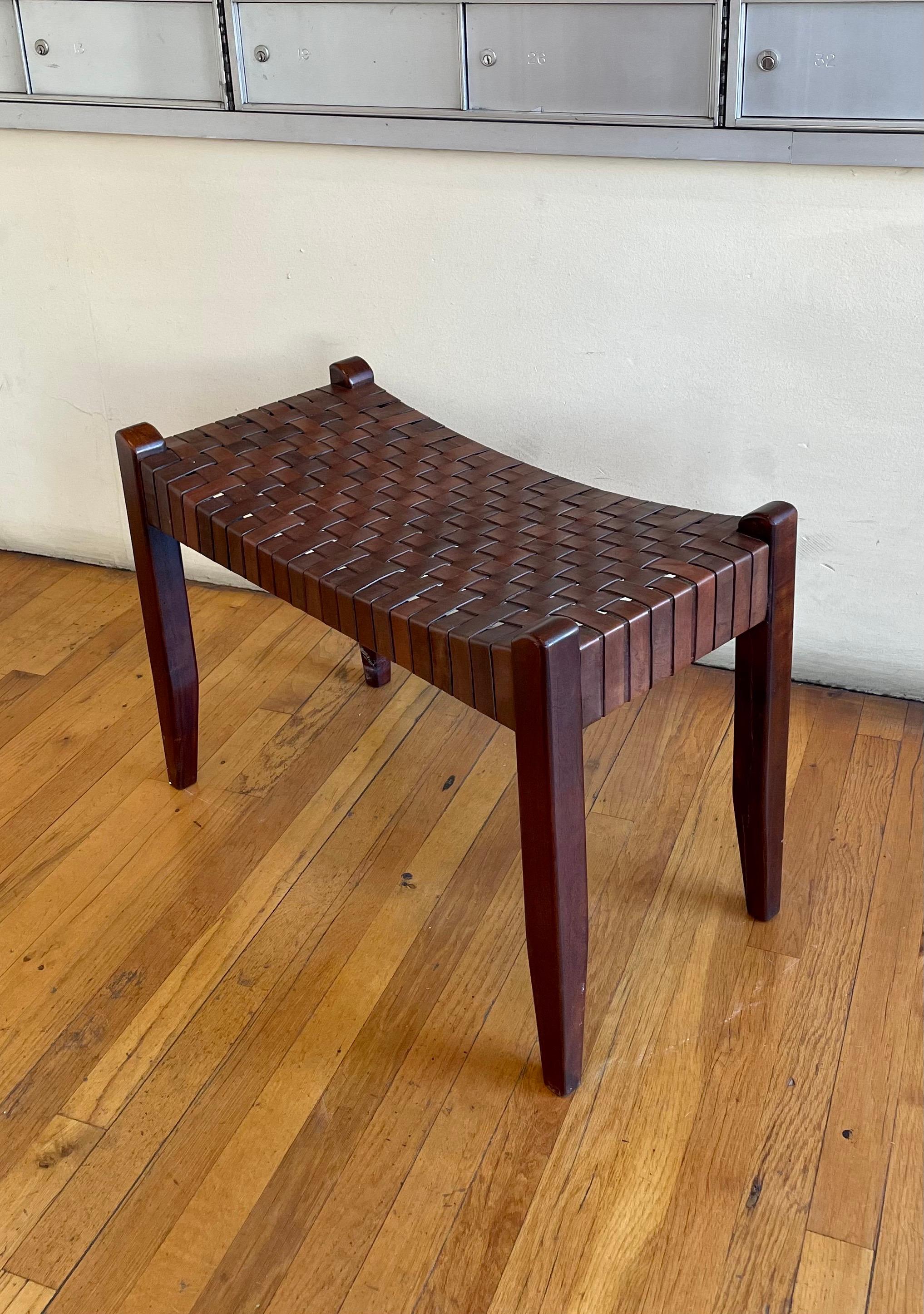 woven leather strap bench