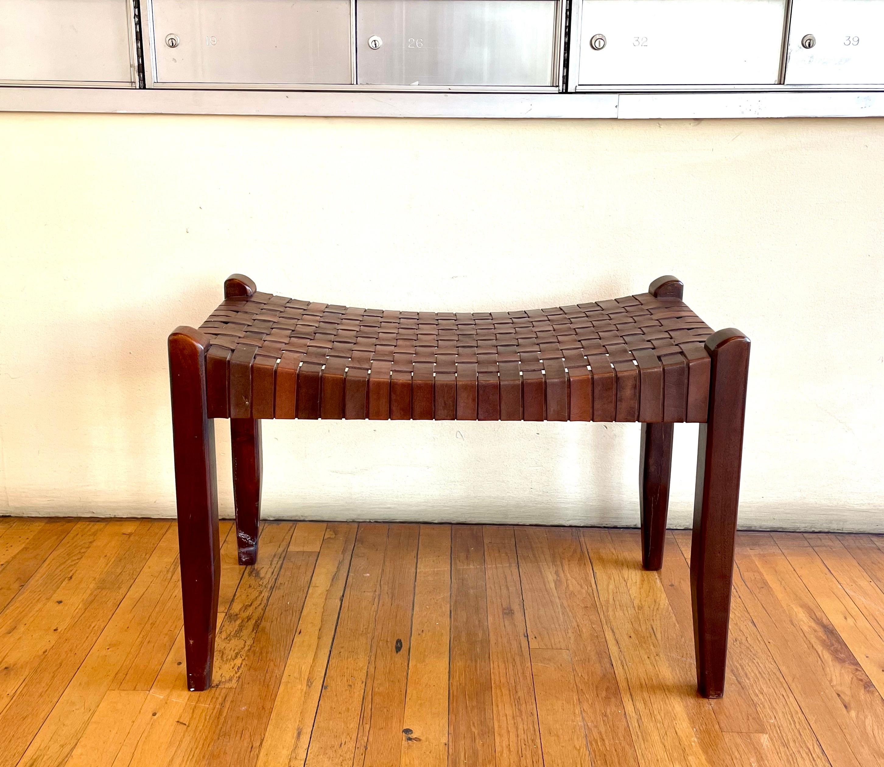 American Leather Straps and Wood Bench