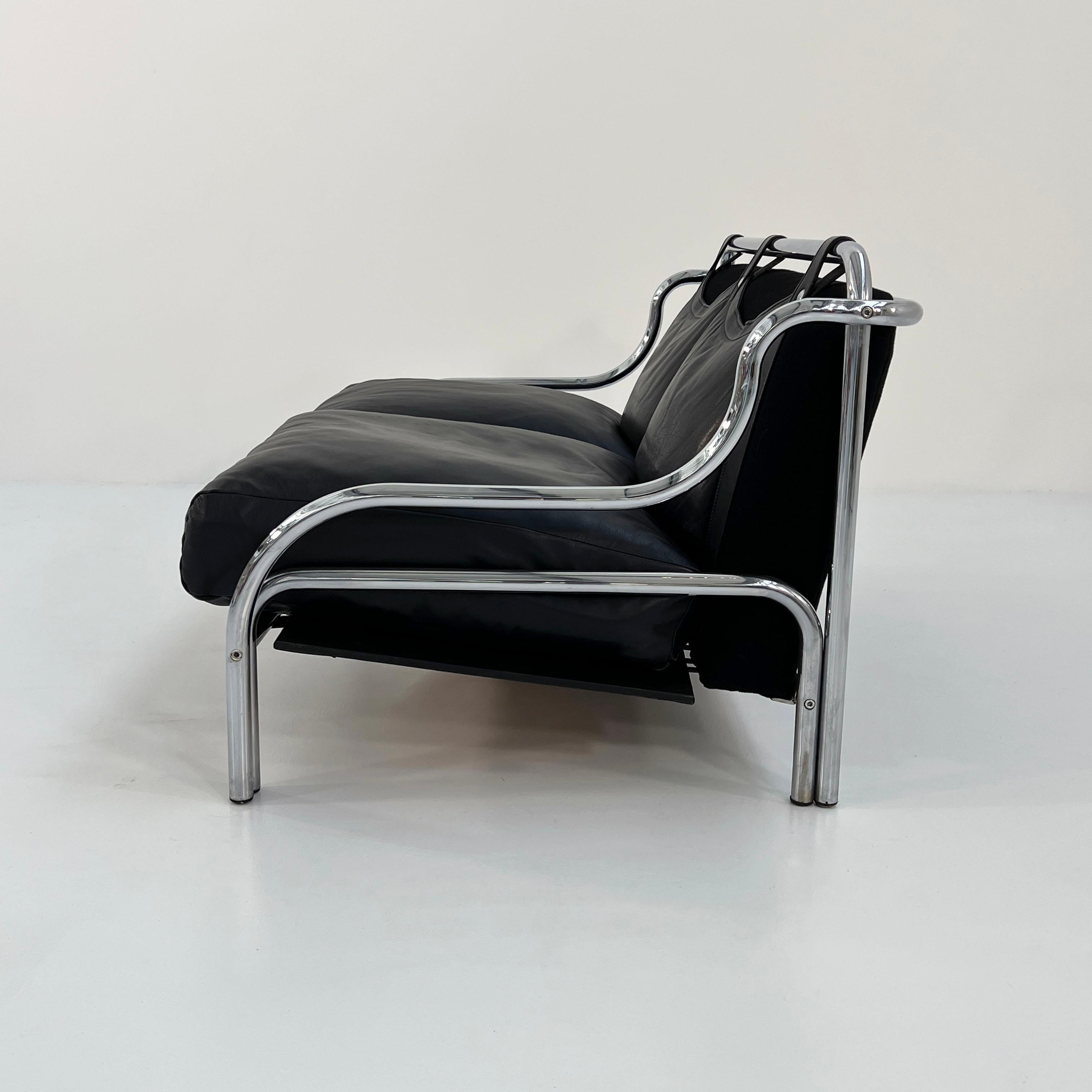 Metal Leather Stringa 2-seater Sofa by Gae Aulenti for Poltronova, 1960s For Sale