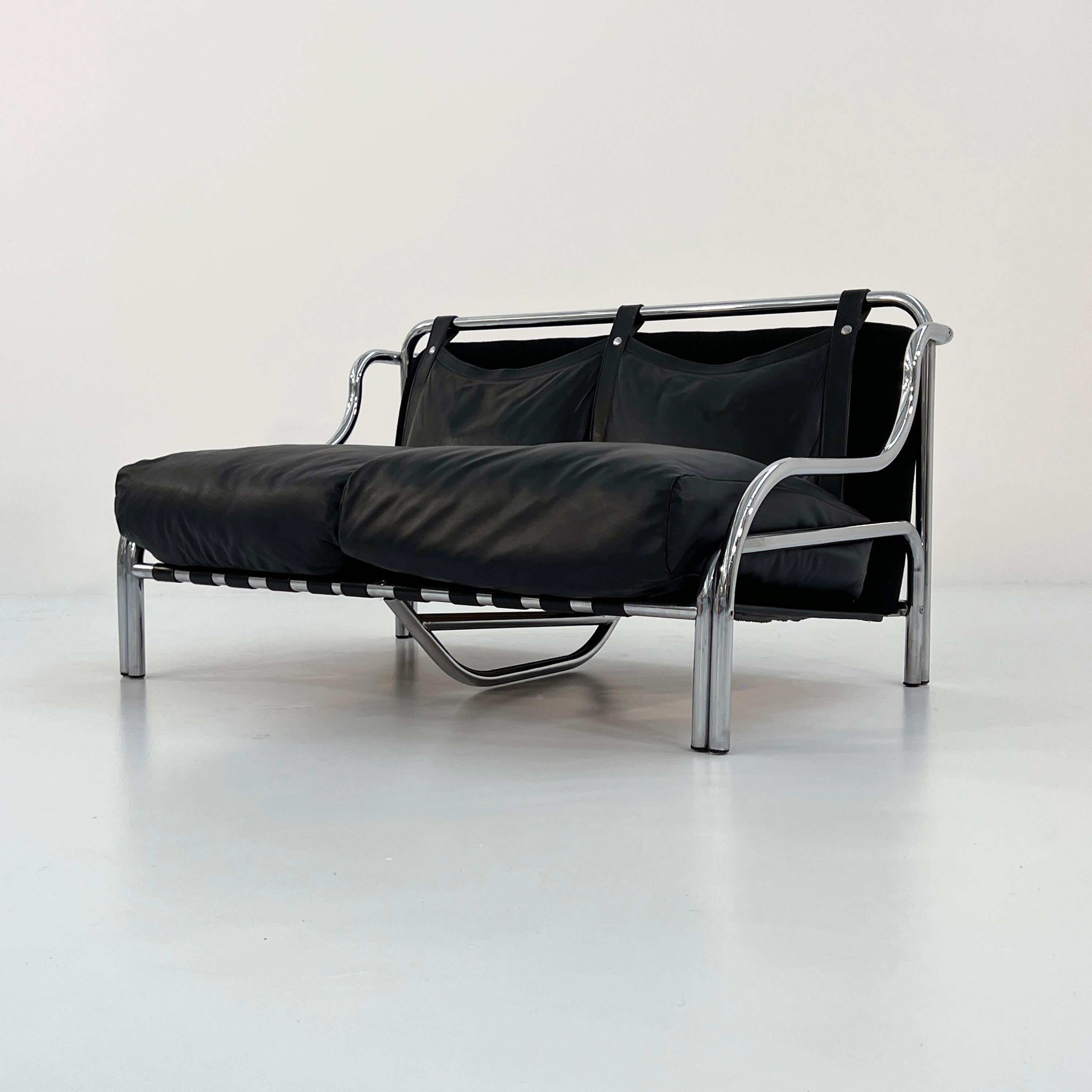 Leather Stringa 2-seater Sofa by Gae Aulenti for Poltronova, 1960s For Sale 3
