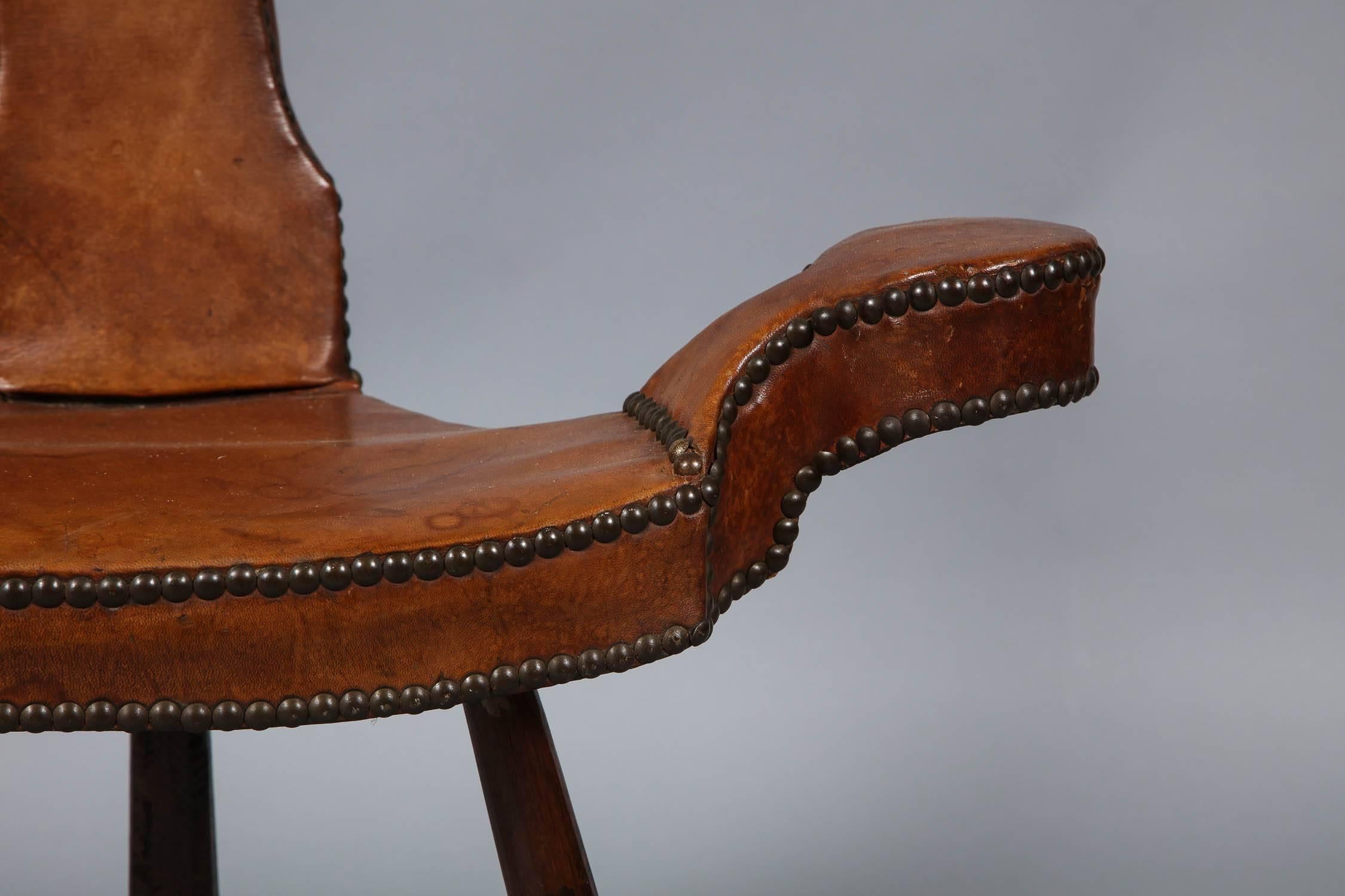 Norwegian Leather Studded Diminutive Chair