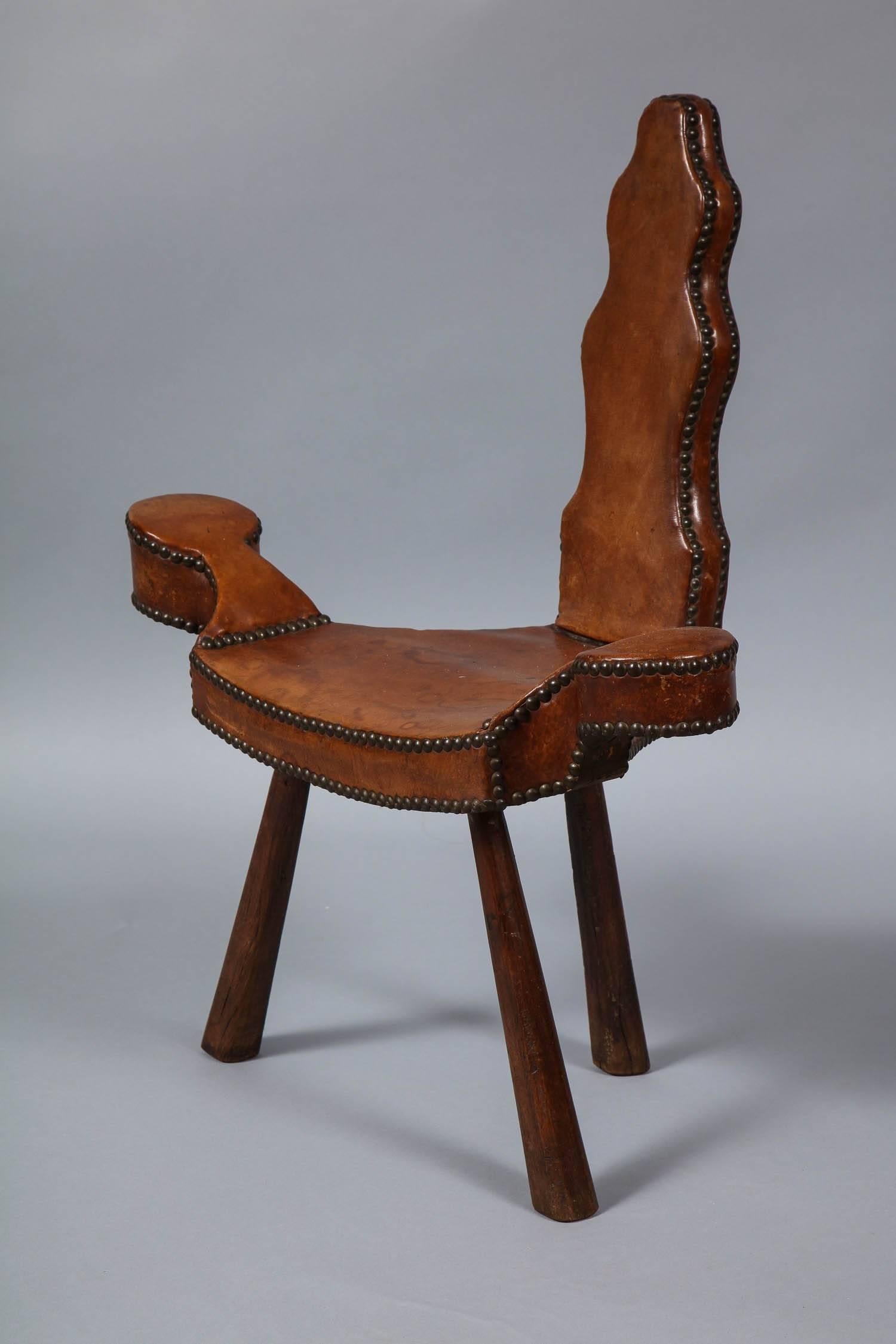 Early 20th Century Leather Studded Diminutive Chair