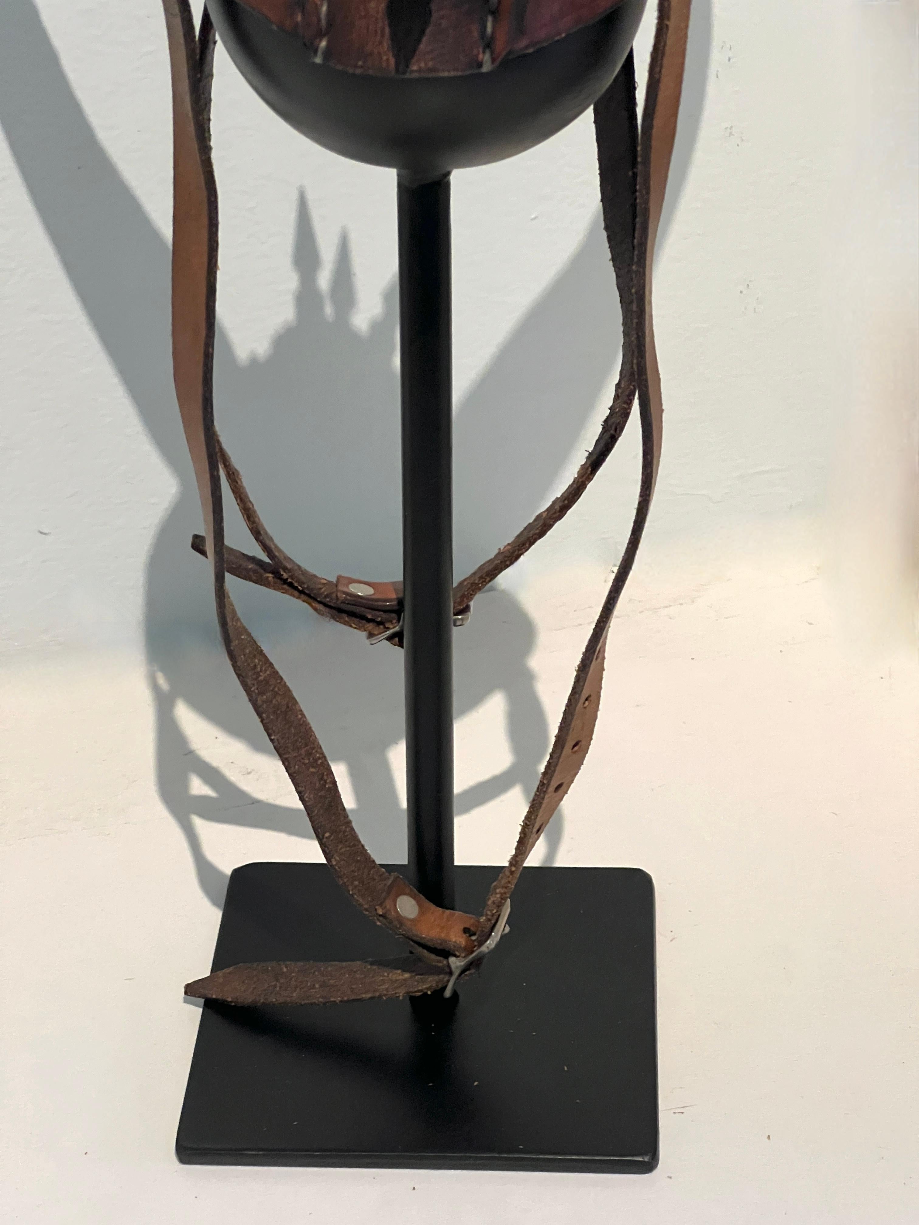 Leather Studded Helmet Mounted on Custom Iron Stand For Sale 6