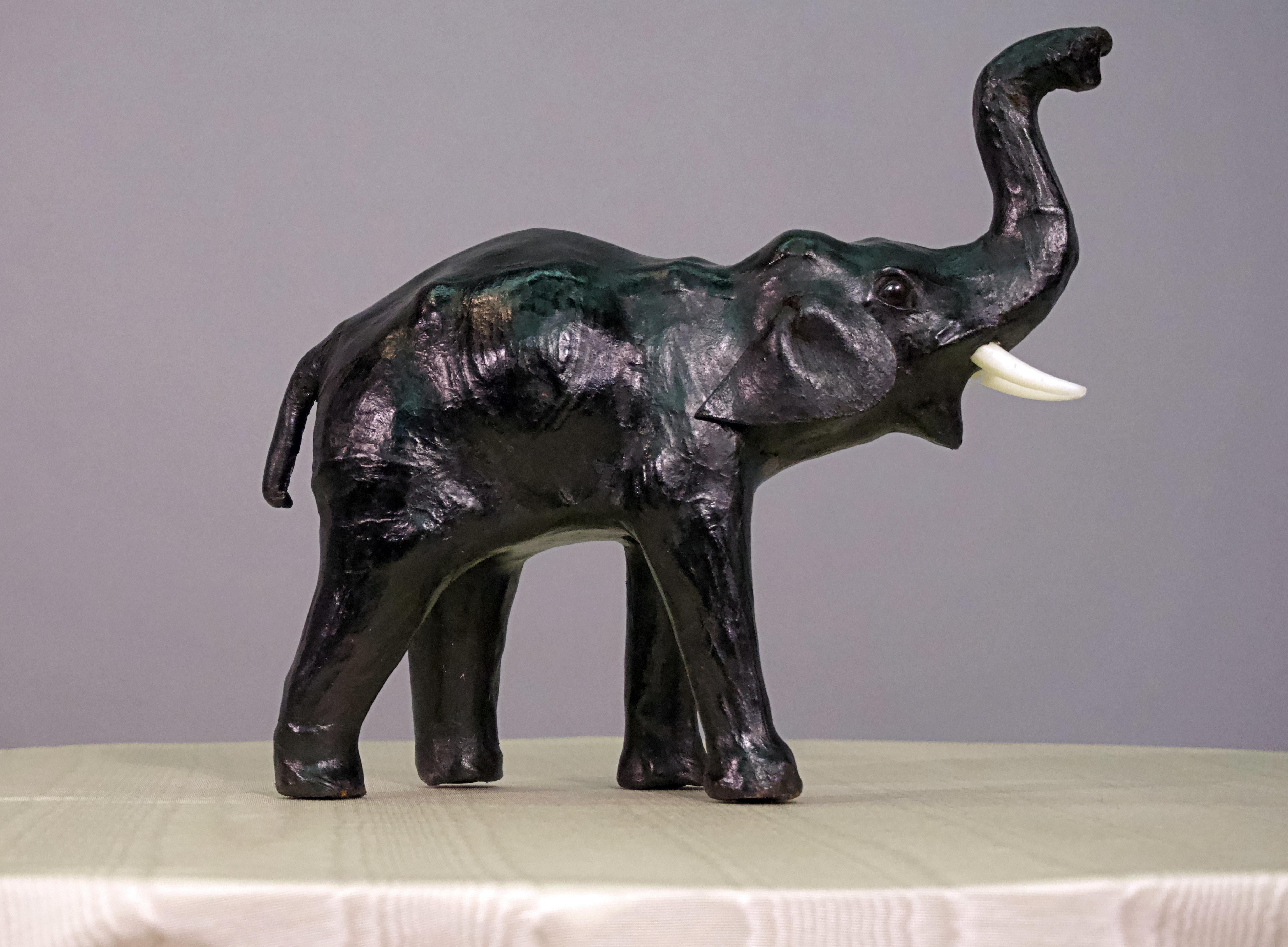 British Colonial Leather Stuffed Elephant For Sale