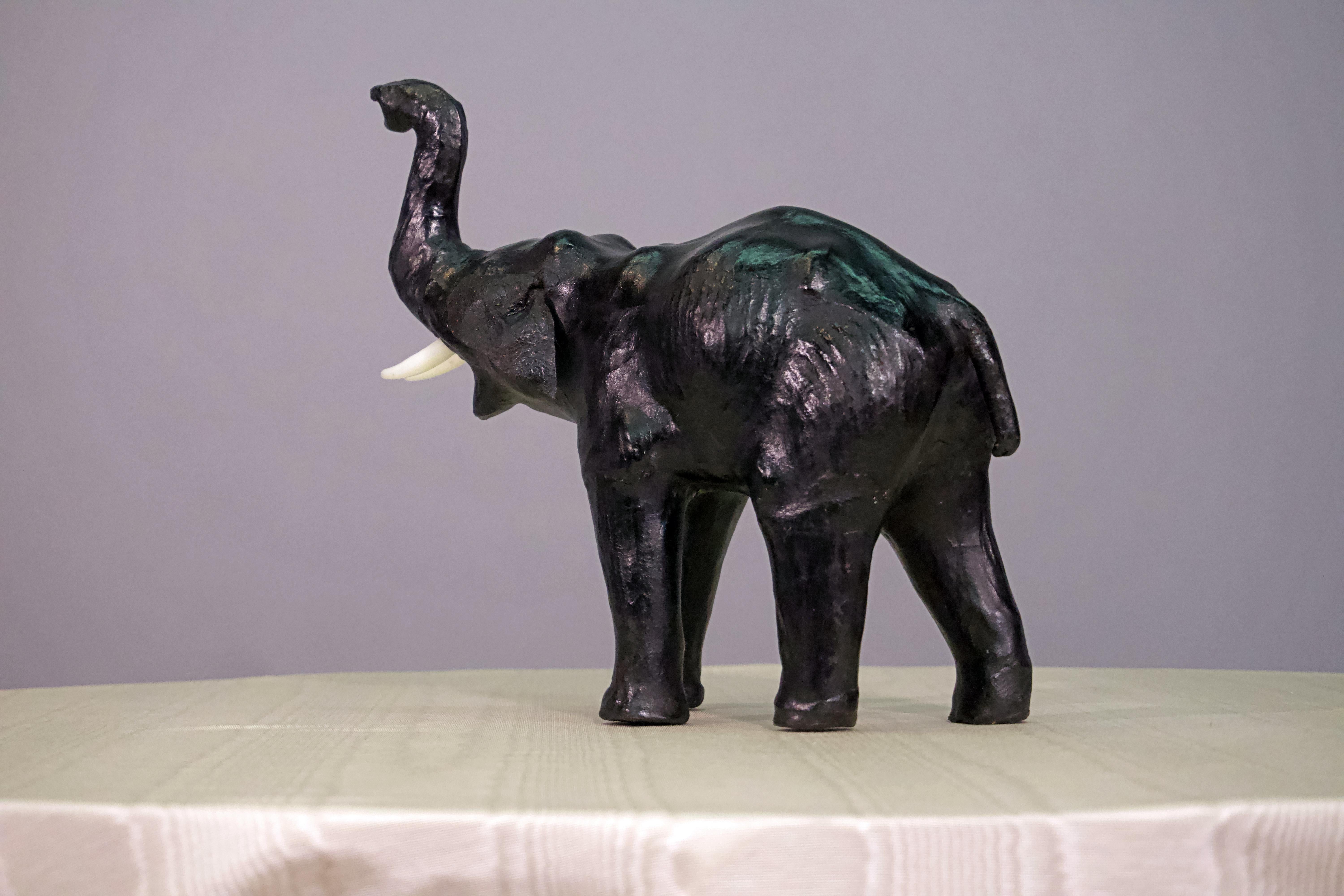 English Leather Stuffed Elephant For Sale