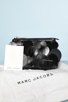 Leather, suede and python black clutch  with gold metal zip Marc Jacob