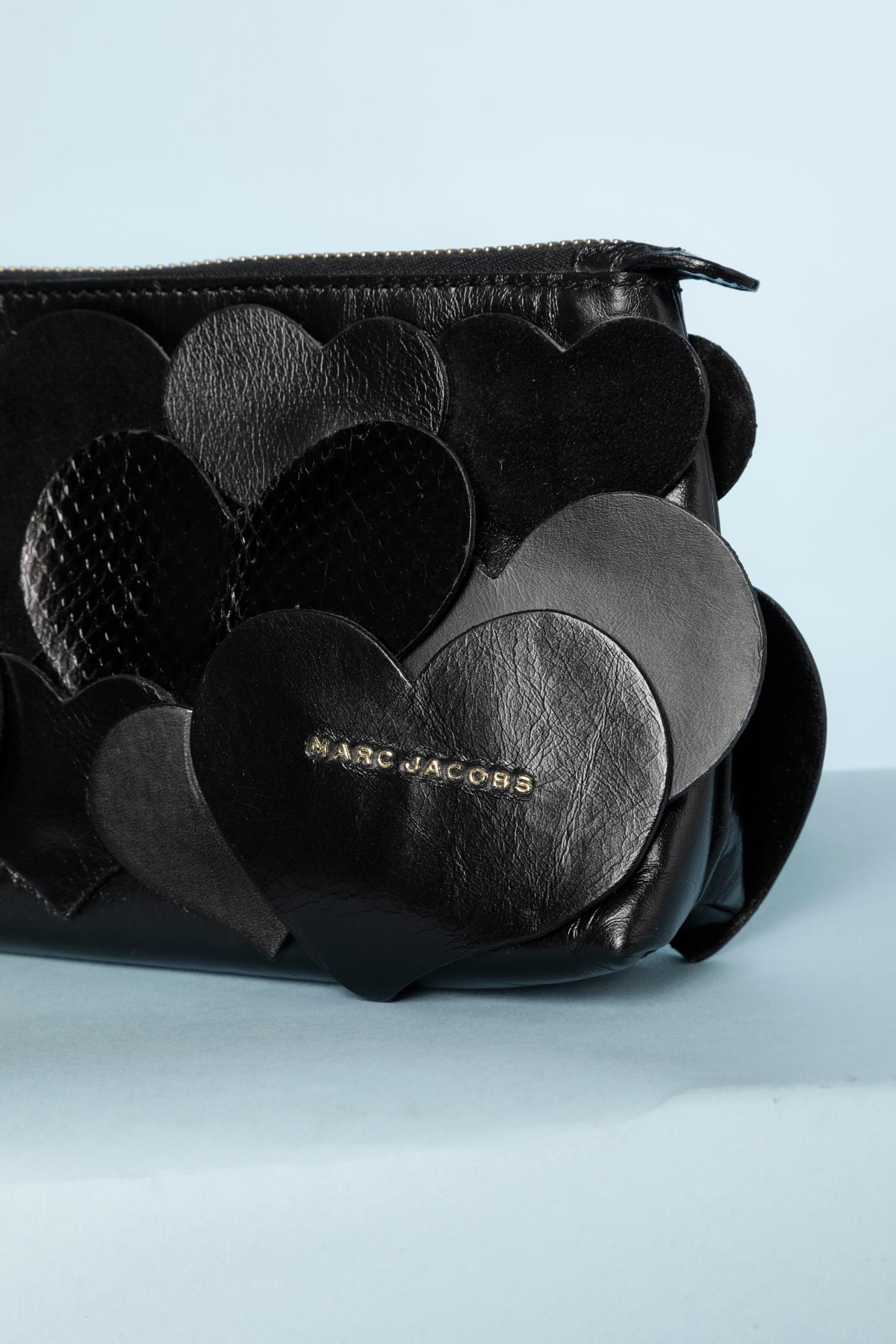 Pochette noire en cuir, daim et python  avec fermeture éclair en métal doré Marc Jacob Neuf - En vente à Saint-Ouen-Sur-Seine, FR