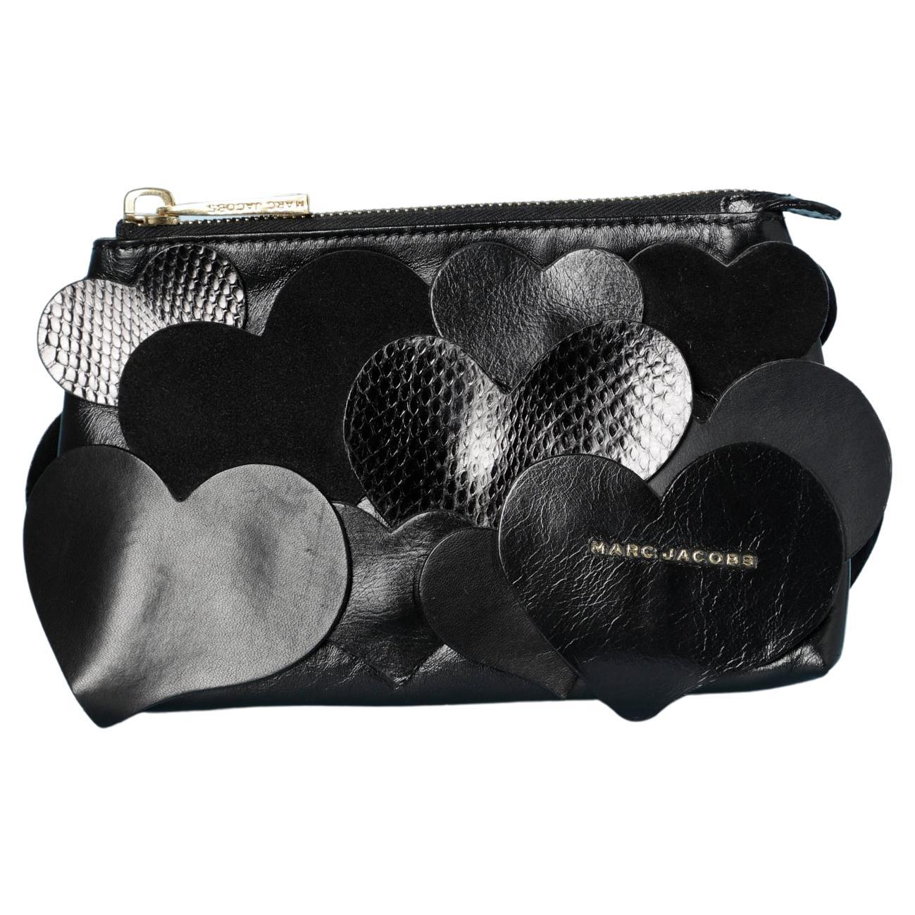 Leather, suede and python black clutch  with gold metal zip Marc Jacob  For Sale