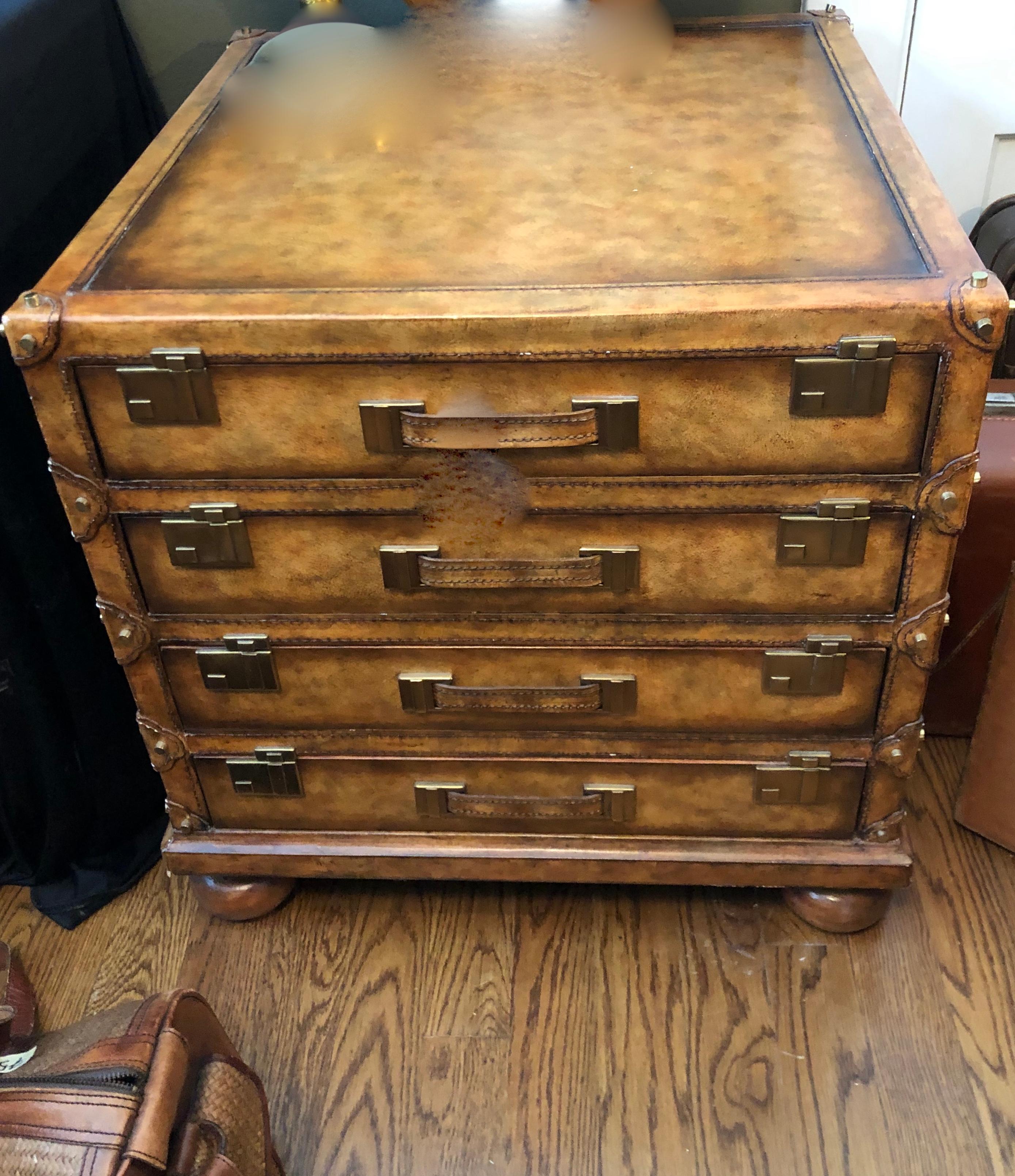 Maitland Smith Leather Suitcase Chest of Drawers In Good Condition In Chicago, IL