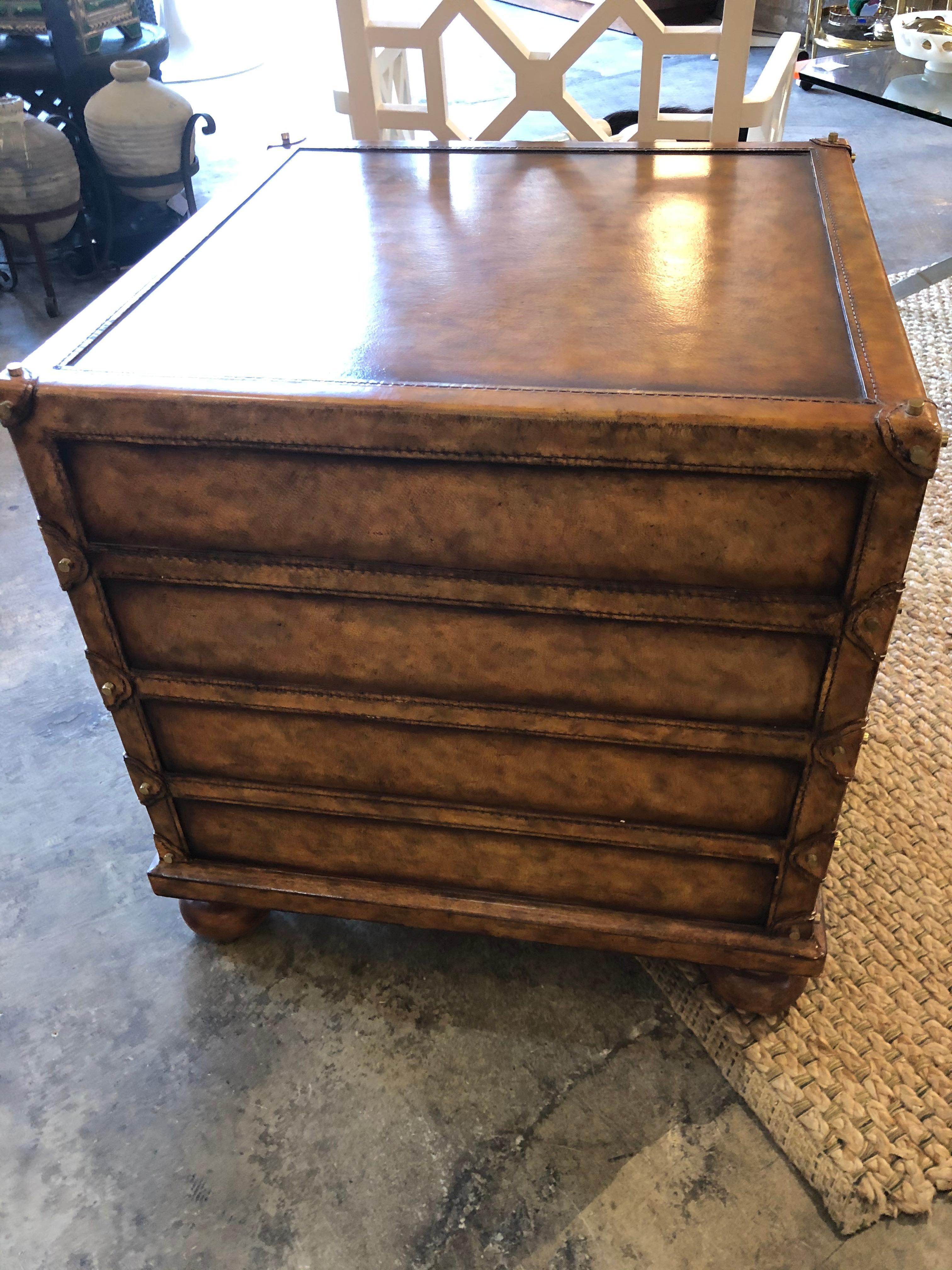 Late 20th Century Maitland Smith Leather Suitcase Chest of Drawers