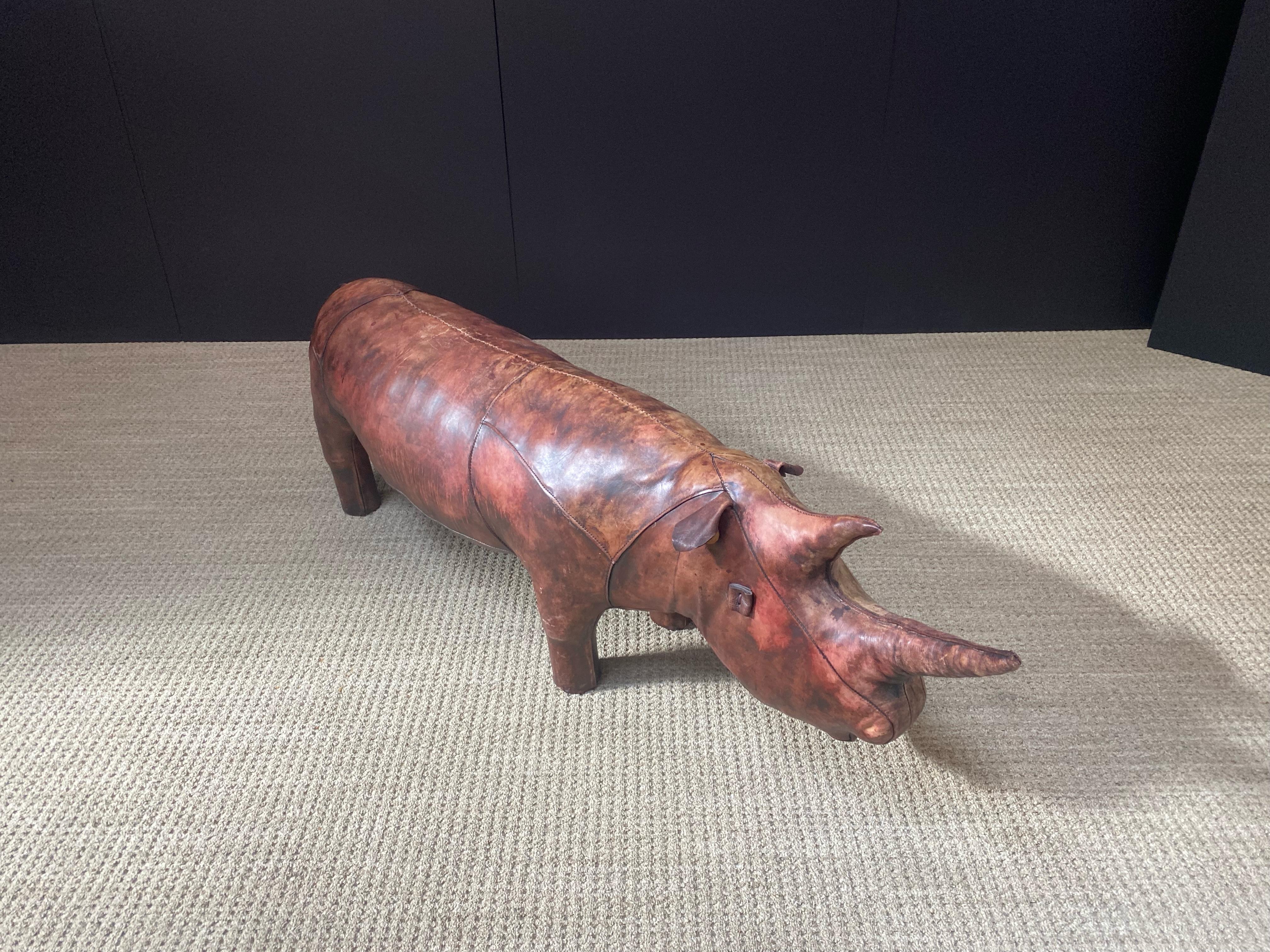 Mid-Century Modern Leather Superking Rhino by Dimitri Omersa for Abercrombie & Fitch, Signed