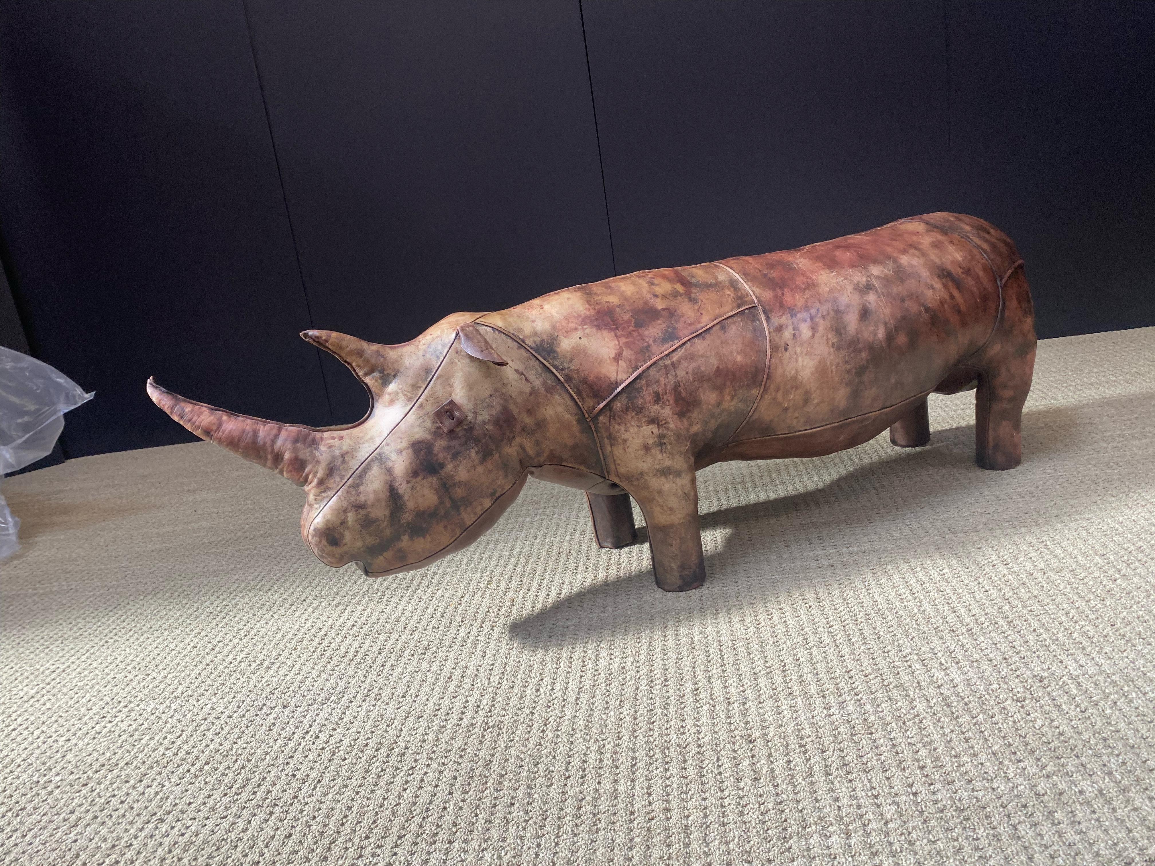 Patinated Leather Superking Rhino by Dimitri Omersa for Abercrombie & Fitch, Signed