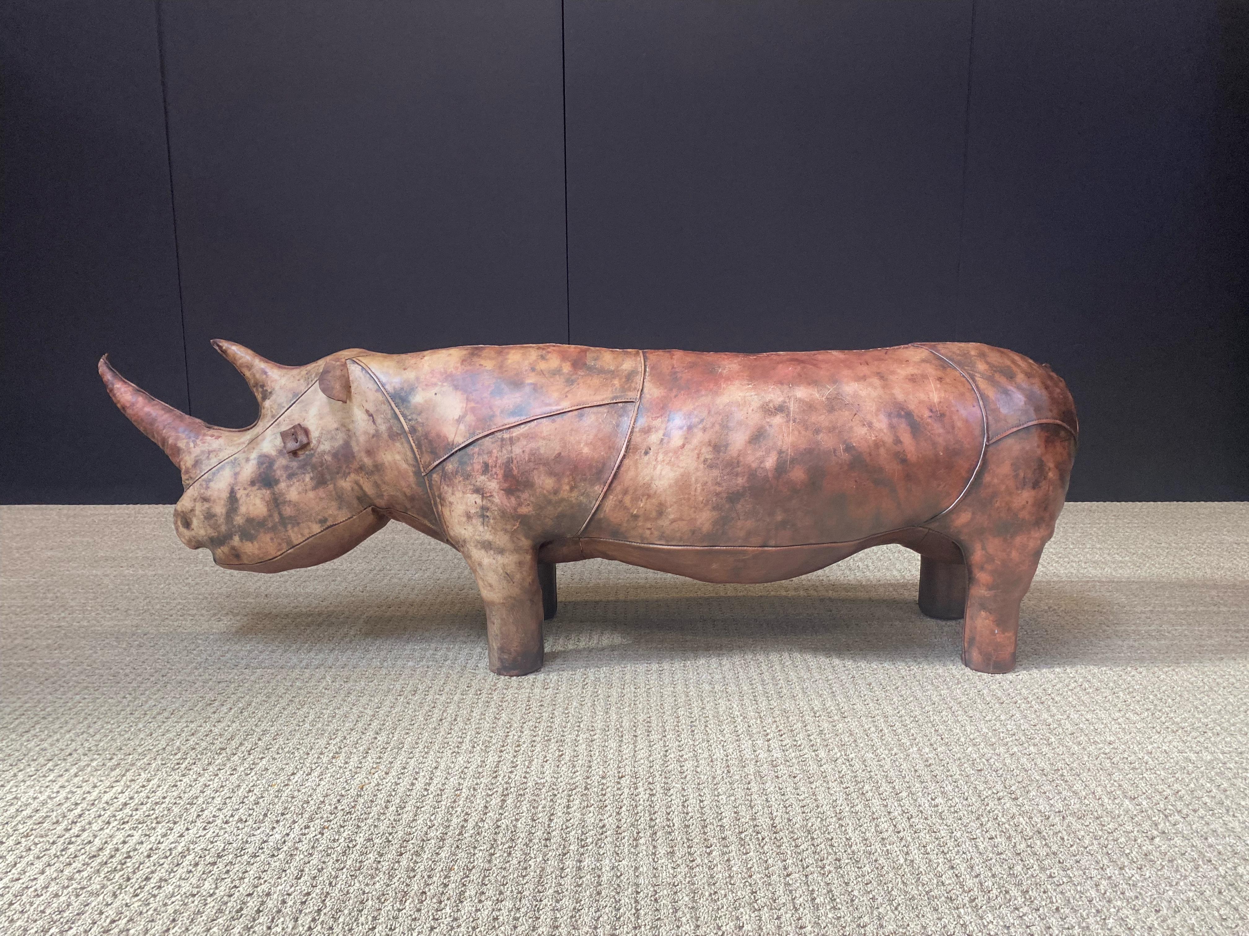 Leather Superking Rhino by Dimitri Omersa for Abercrombie & Fitch, Signed In Good Condition In Los Angeles, CA