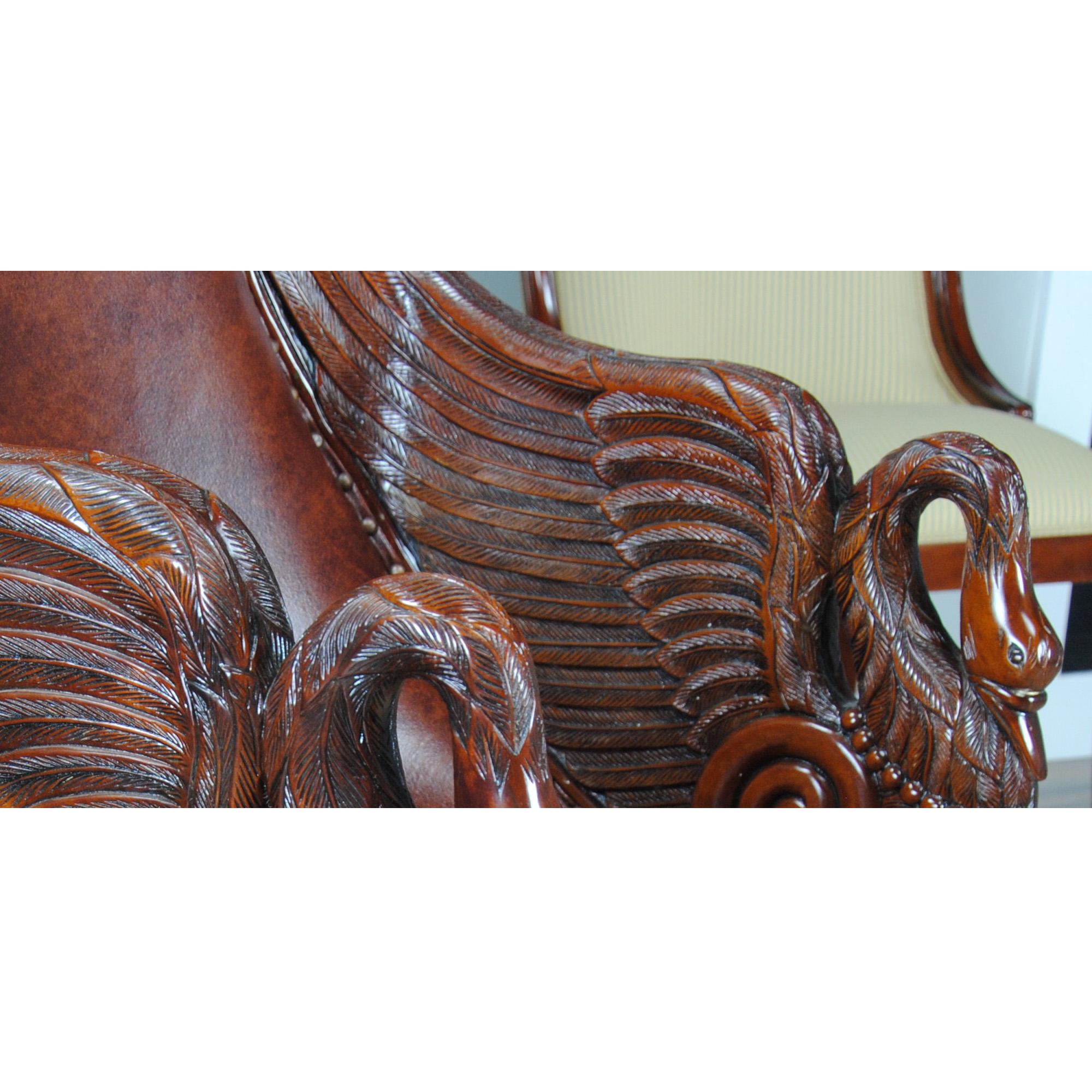 Renaissance Leather Swan Arm Chair For Sale