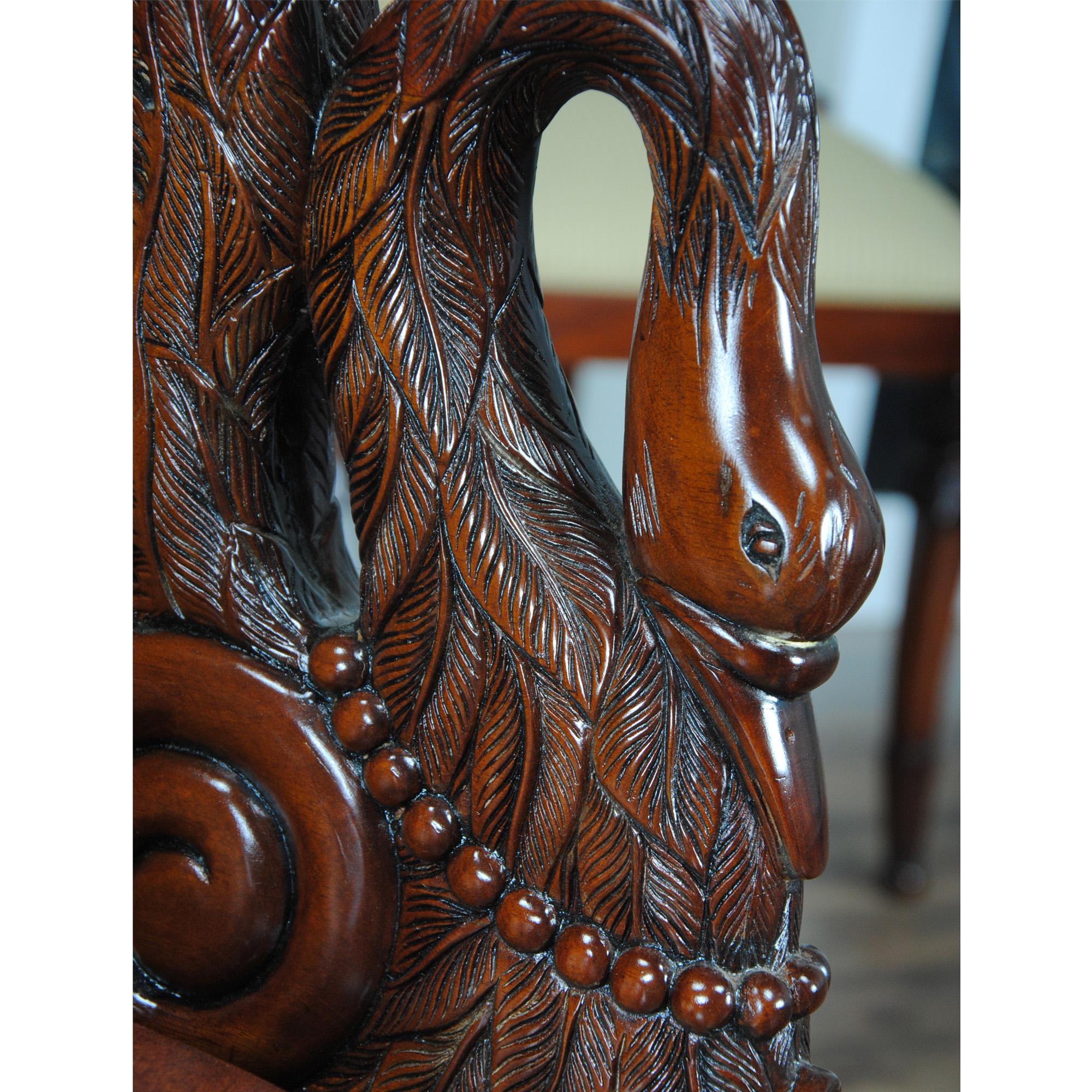 Hand-Carved Leather Swan Arm Chair For Sale