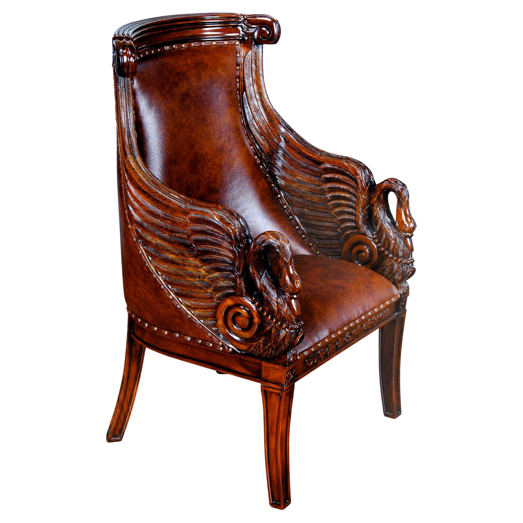 Leather Swan Arm Chair For Sale