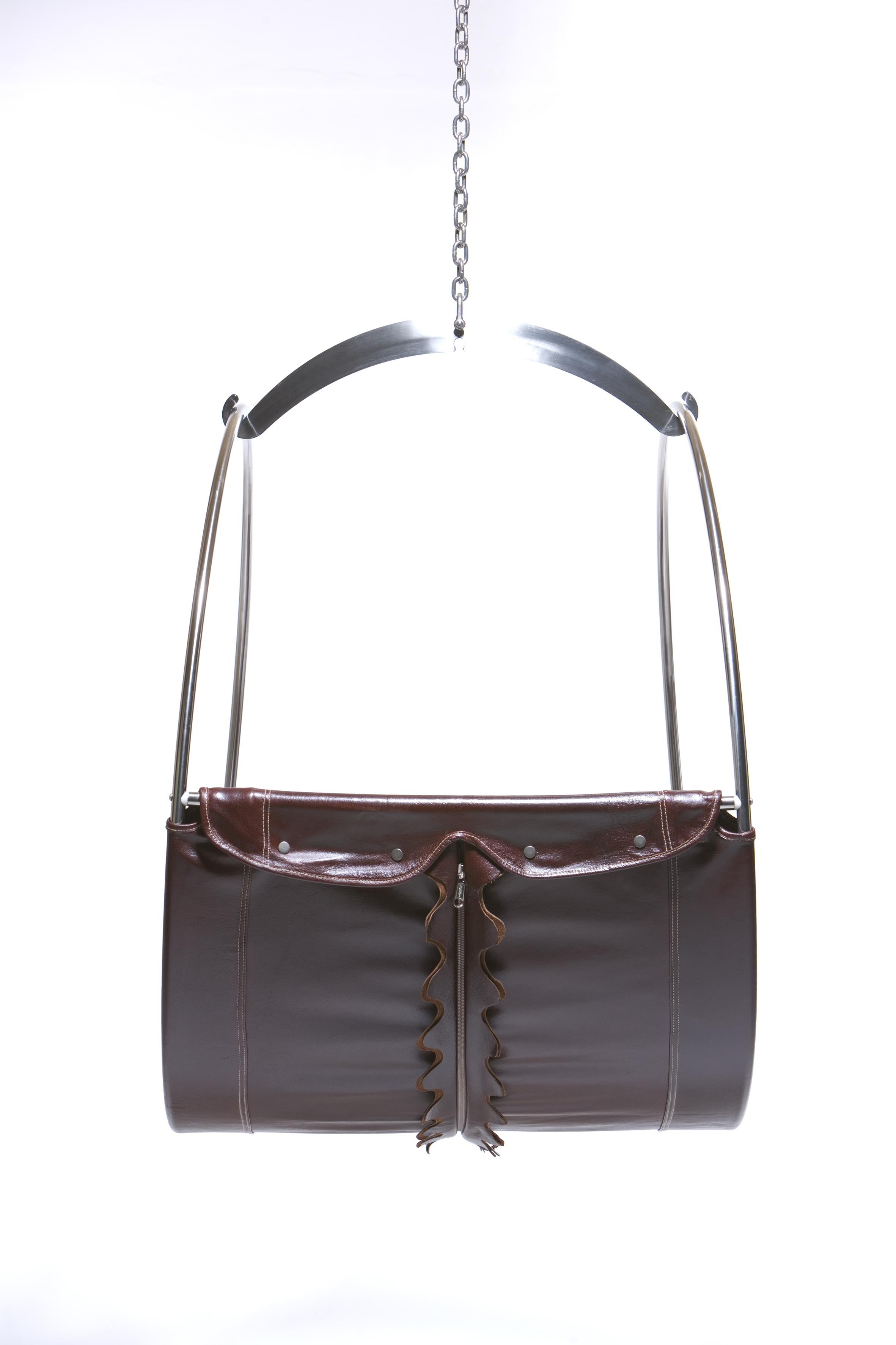 South African Leather Swing Chair by Egg Designs For Sale