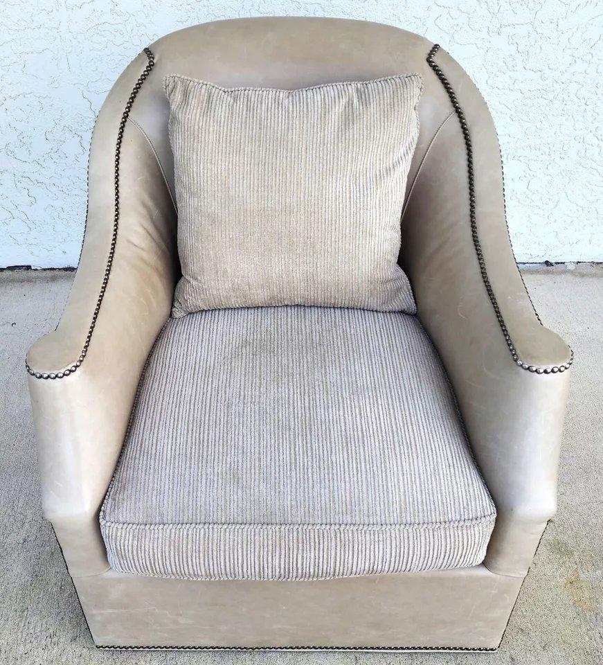 Late 20th Century Leather Swivel Bucket Chair by HICKORY CHAIR Co For Sale