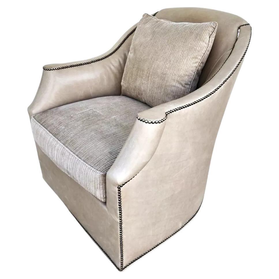 Leather Swivel Bucket Chair by HICKORY CHAIR Co For Sale