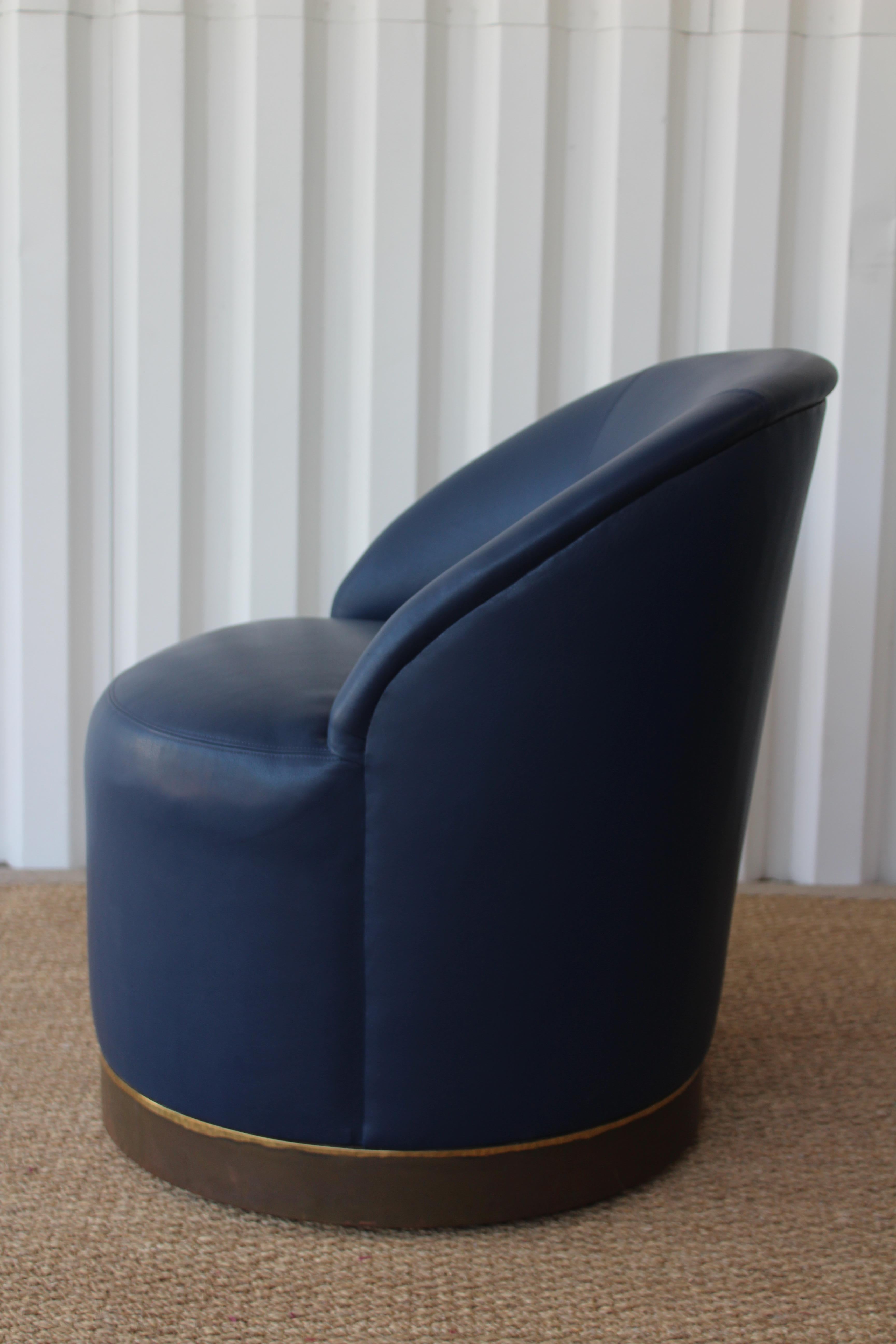 American Leather Swivel Chair by Karl Springer, U.S.A, 1970s, Pair Available.